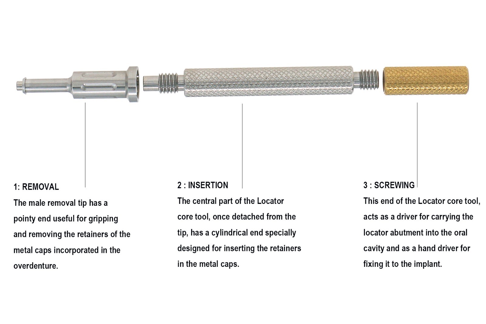 Universal Dental Locator Core Tool 3 in 1 Implant Overdenture Male Cap Insertion Universal Dental Locator Core Tool 3 in 1 Implant Overdenture Male Cap Insertion