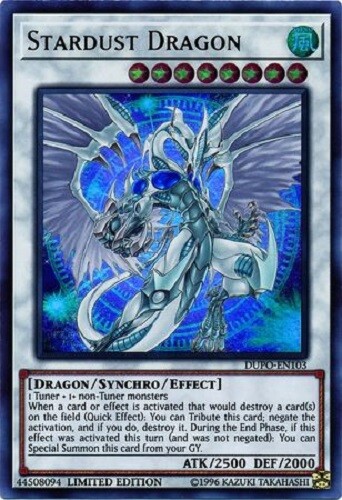 Yugioh - Stardust Dragon - Holographic Ultra Rare - Limited Edition Card Yugioh - Stardust Dragon - Holographic Ultra Rare - Limited Edition Card