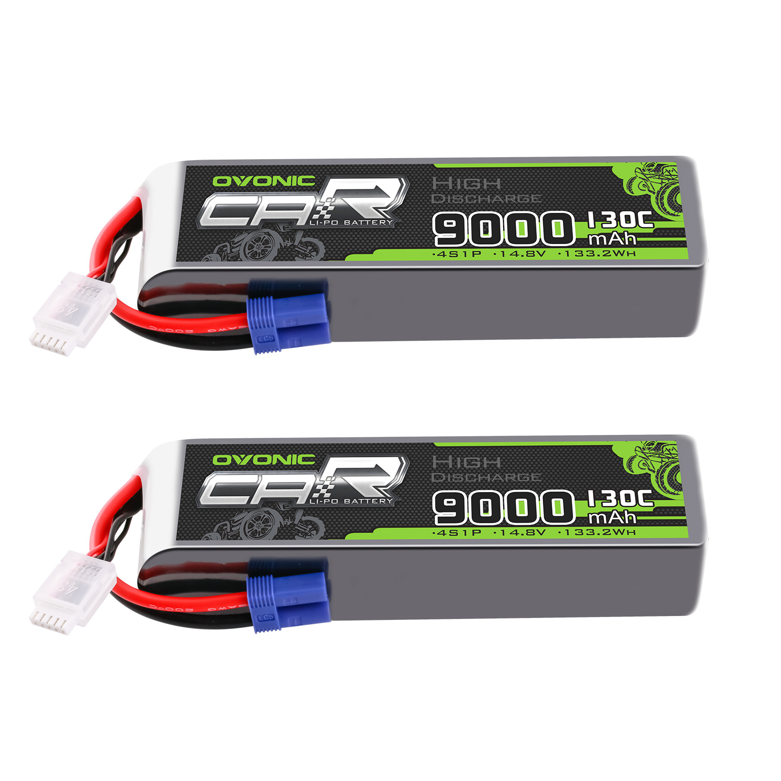 2x Ovonic 14.8V 4S 9000mAh 130C Lipo Battery EC5 for RC Car Airplane Jet Heli