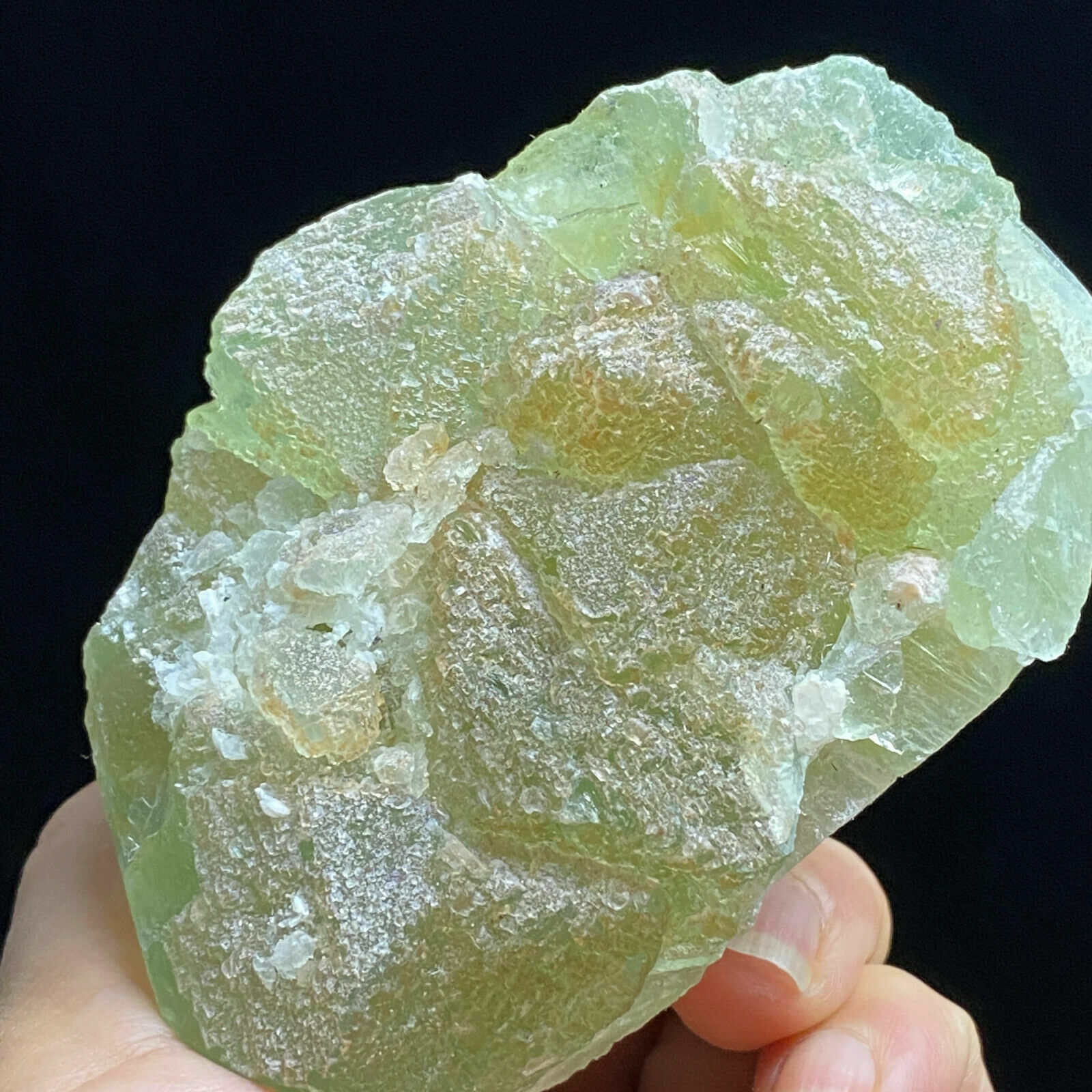 295g Translucent Green Pyramid Fluorite & White Quartz Mineral Specimen