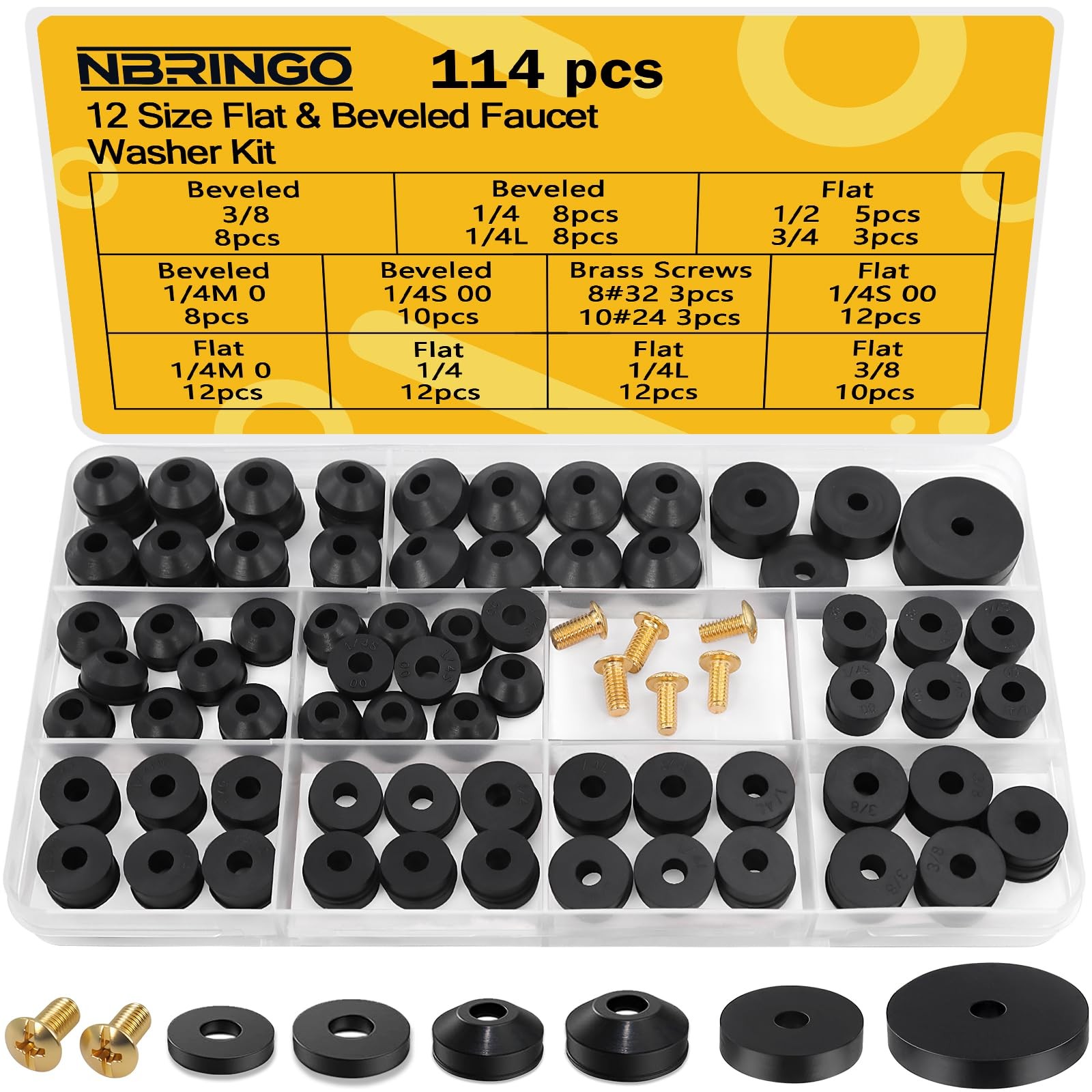 NBRINGO 114-Piece 12 Sizes Faucet Washers Assorted Kit for 114 PCS, Black NBRINGO 114-Piece 12 Sizes Faucet Washers Assorted Kit for 114 PCS, Black