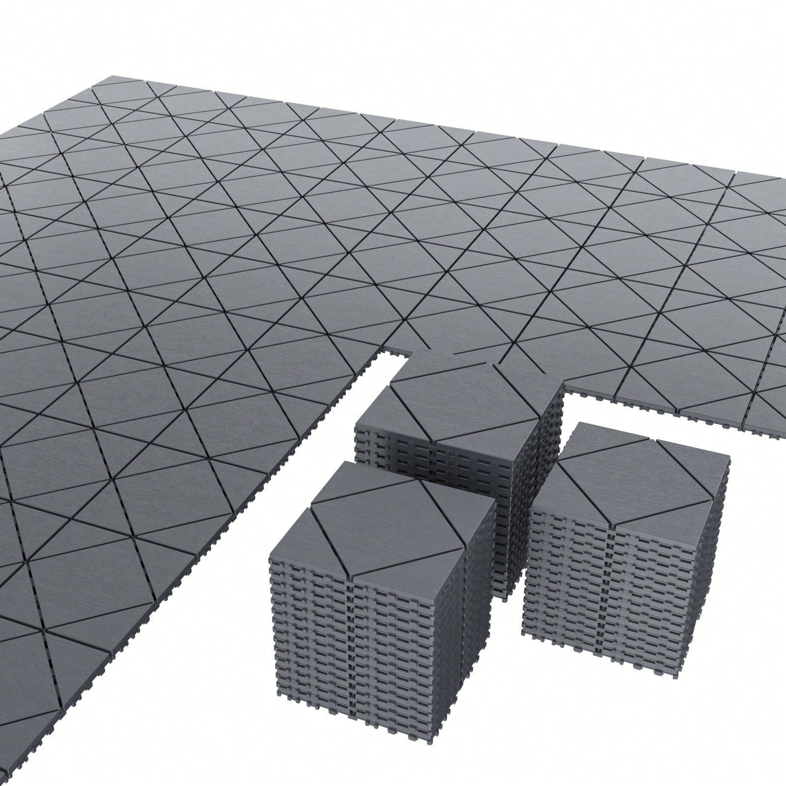 New Interlocking Plastic Patio Tiles Triangle Rhombus Outdoor Flooring 60Pcs
