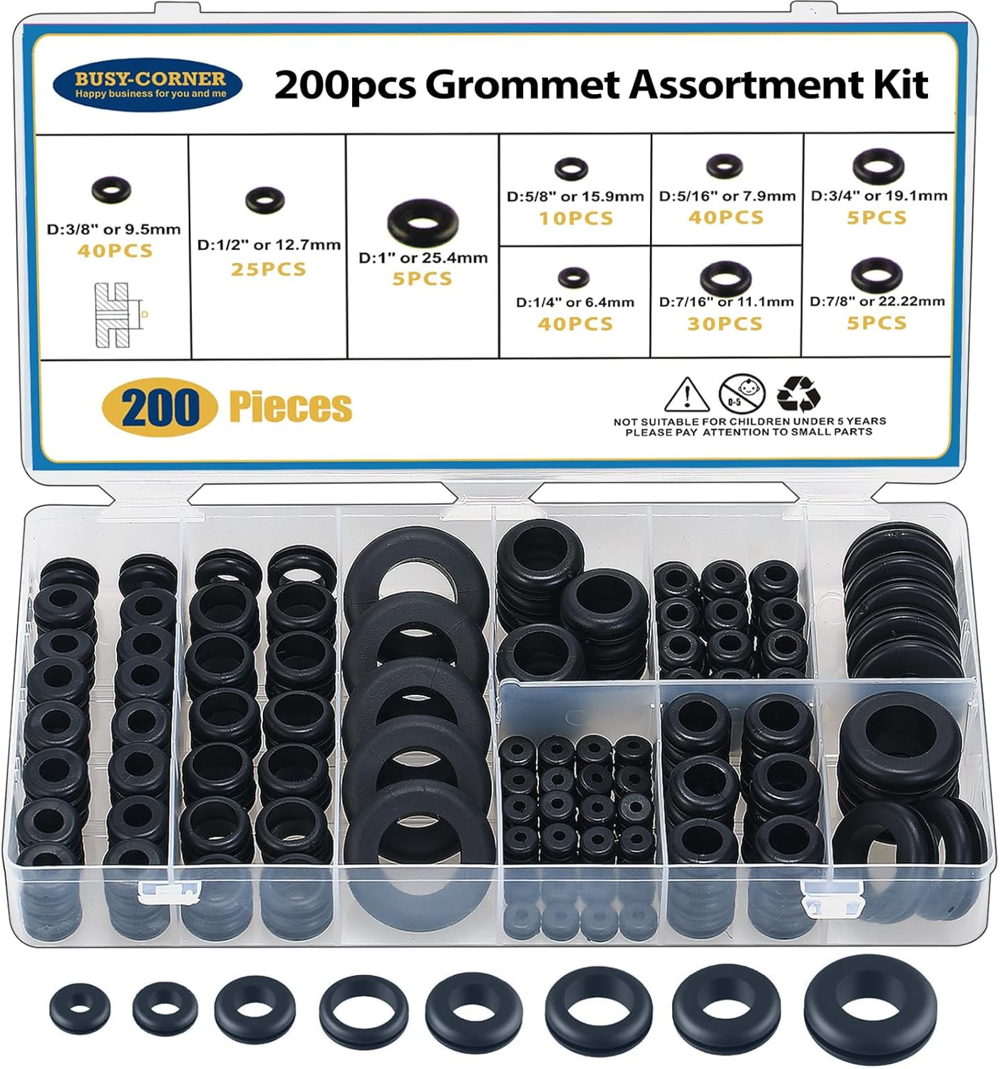 200 PCS Rubber Grommet Kit for Firewall Hole Plugging - Assorted Sizes 200 PCS Rubber Grommet Kit for Firewall Hole Plugging - Assorted Sizes
