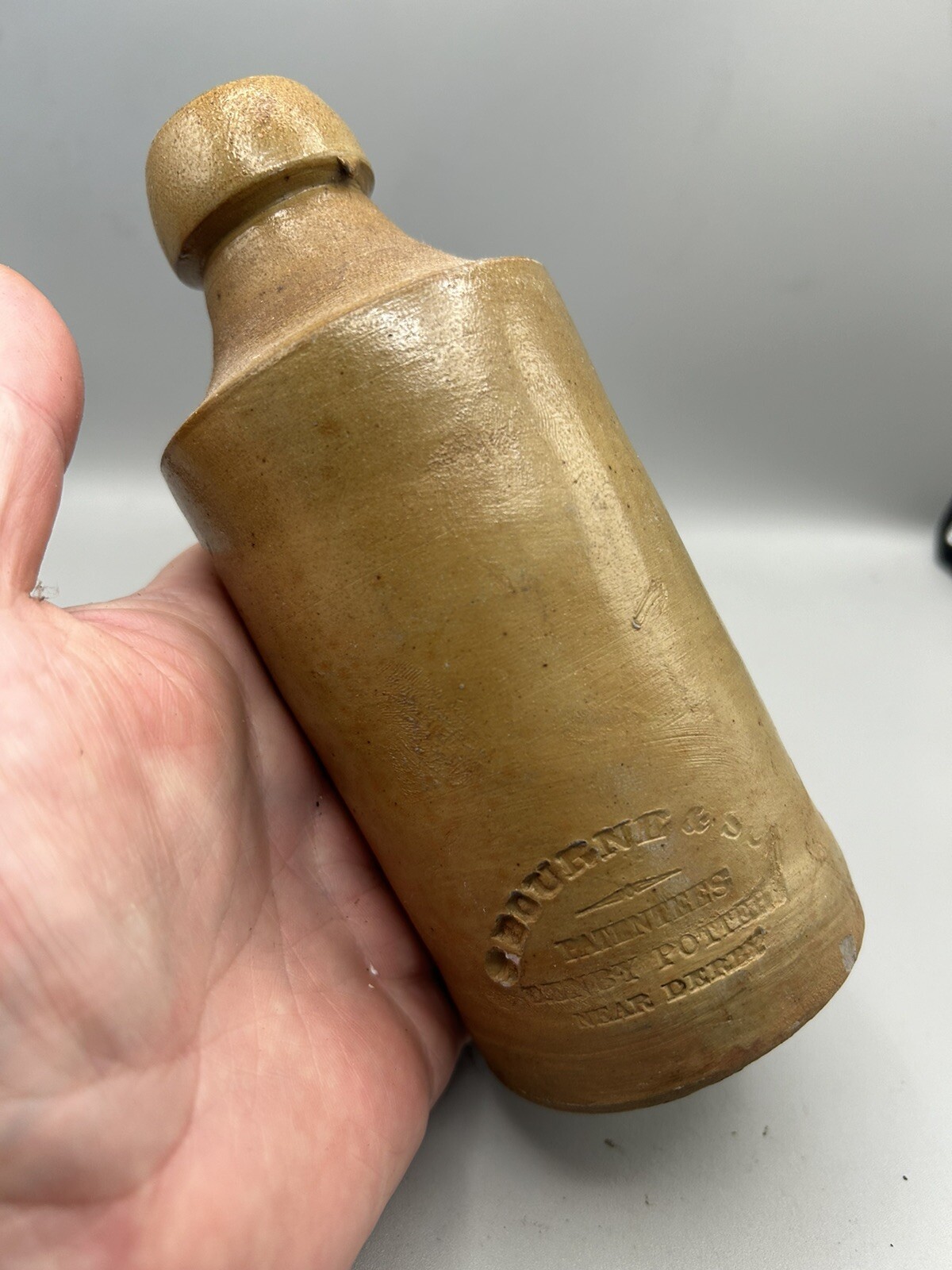 NICE EARLY GENUINE 1830S-1840S GINGER BEER BOTTLE STAMPED BOURNE DENBY