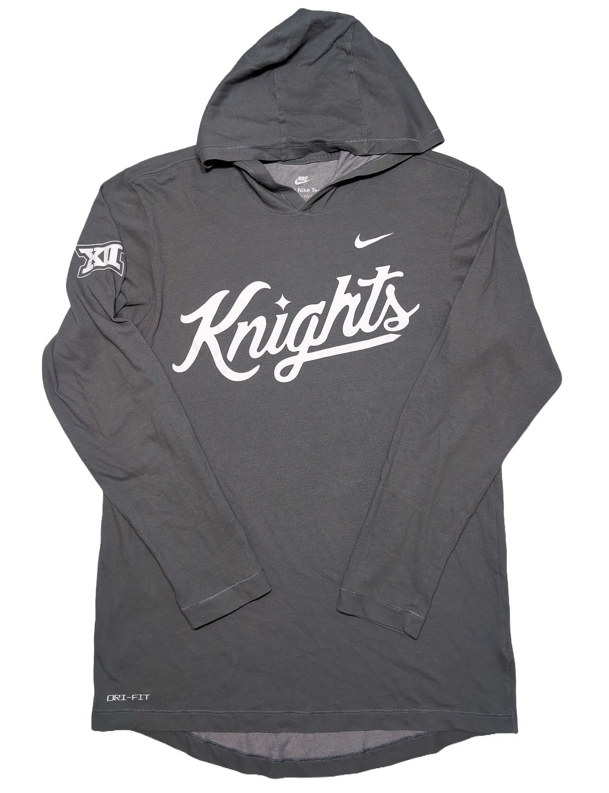 NIKE UCF Knights Long Sleeve Hoodie Shirt Big 12 Script Logo Gray Men\'s Small S