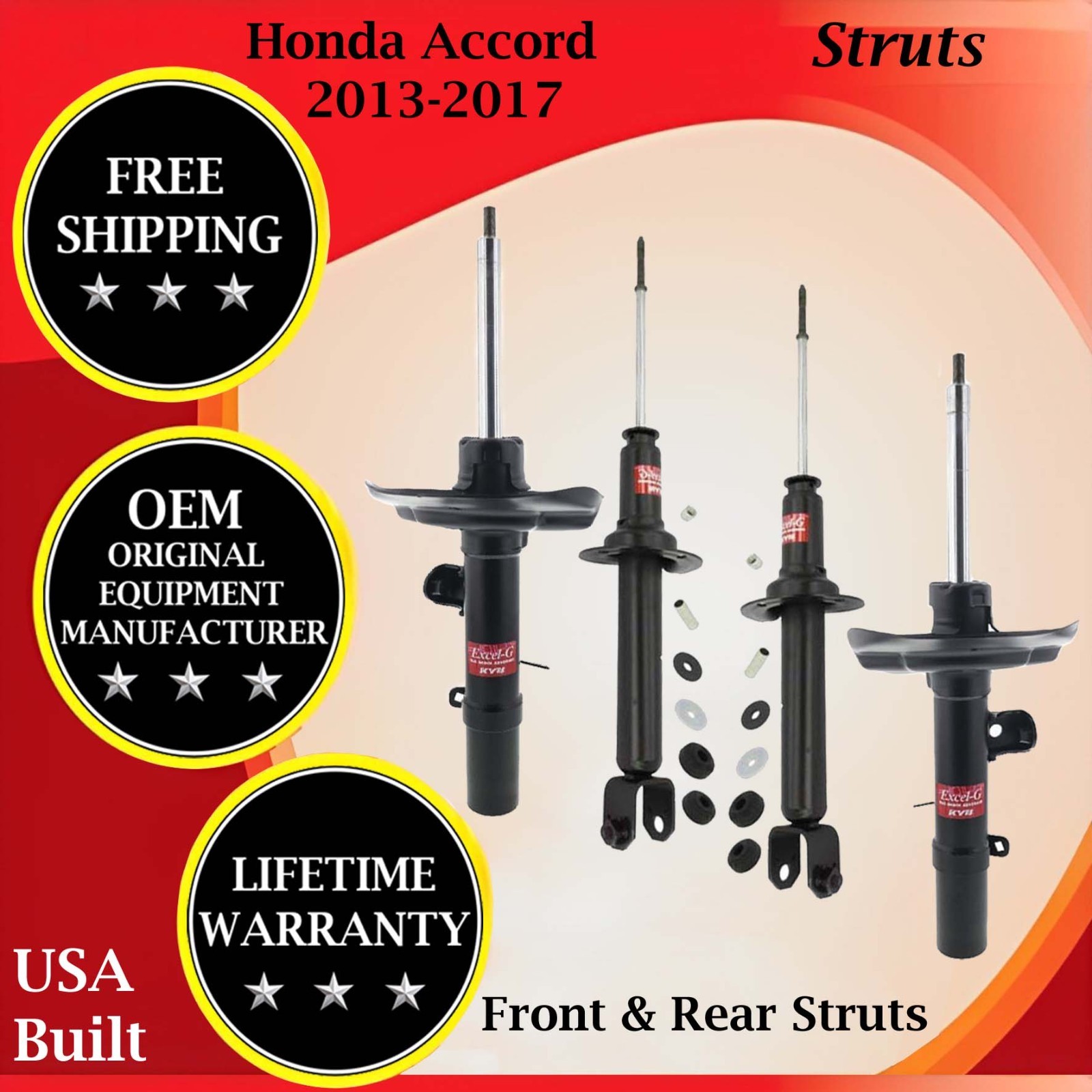 KYB OEM Front & Rear Struts For 2013-2017 Honda Accord Lifetime Warranty