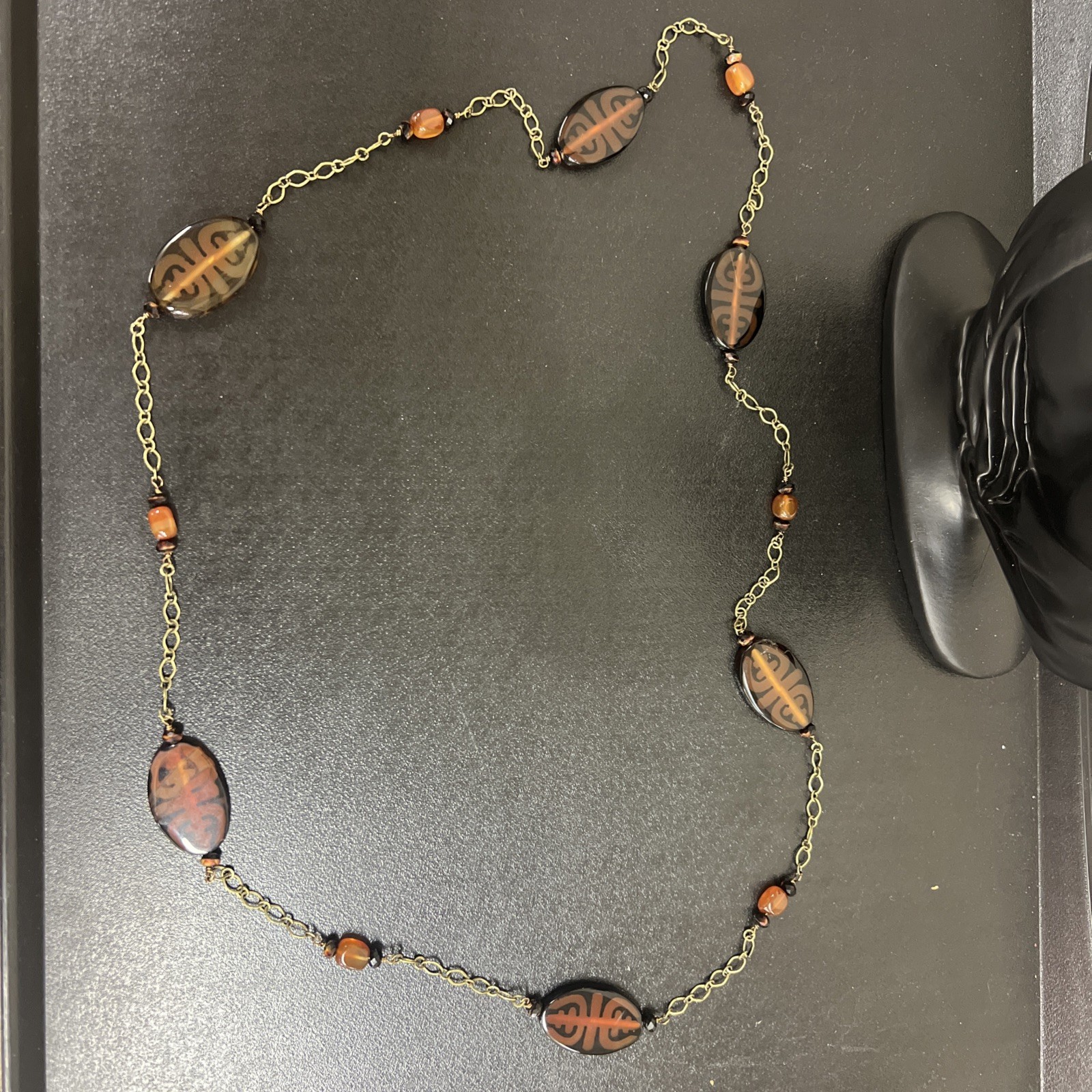 Artisan Hand Crafted 38” Beaded Necklace Unique Design Brown Clasp Less Artisan Hand Crafted 38” Beaded Necklace Unique Design Brown Clasp Less