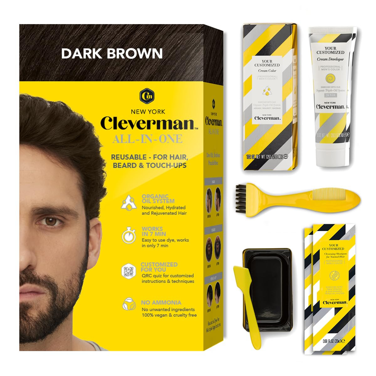 Dark Brown Hair & Beard Dye Kit for Men - Natural-Looking Gray Coverage, Profess Dark Brown Hair & Beard Dye Kit for Men - Natural-Looking Gray Coverage, Profess