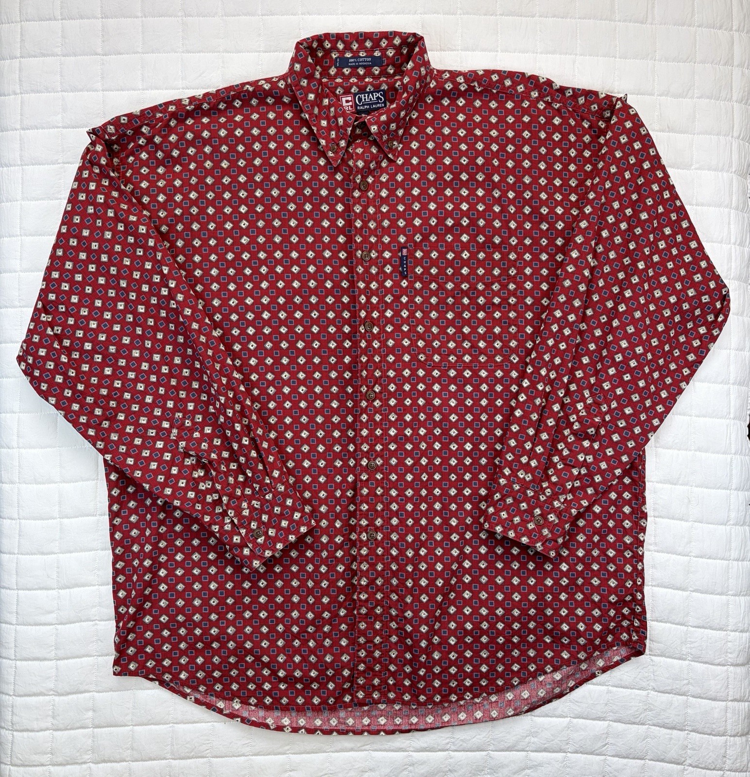 Vintage Chaps by Ralph Lauren Mens Burgundy Long-Sleeved Button-Up Size XL Vintage Chaps by Ralph Lauren Mens Burgundy Long-Sleeved Button-Up Size XL