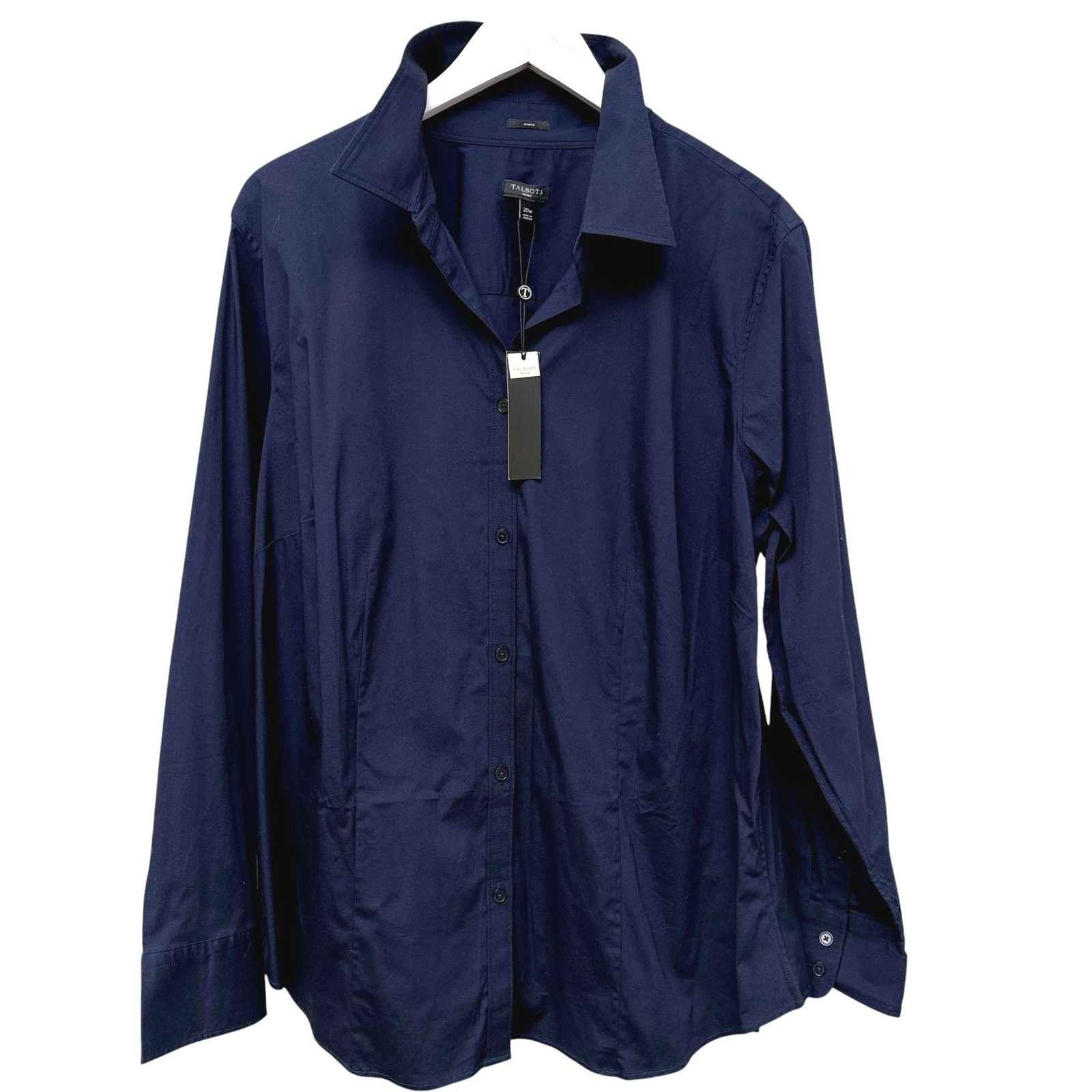 TALBOTS Womens Shirt Plus Size 20W Navy Blue Cotton Button Up Elbow Patch NWT