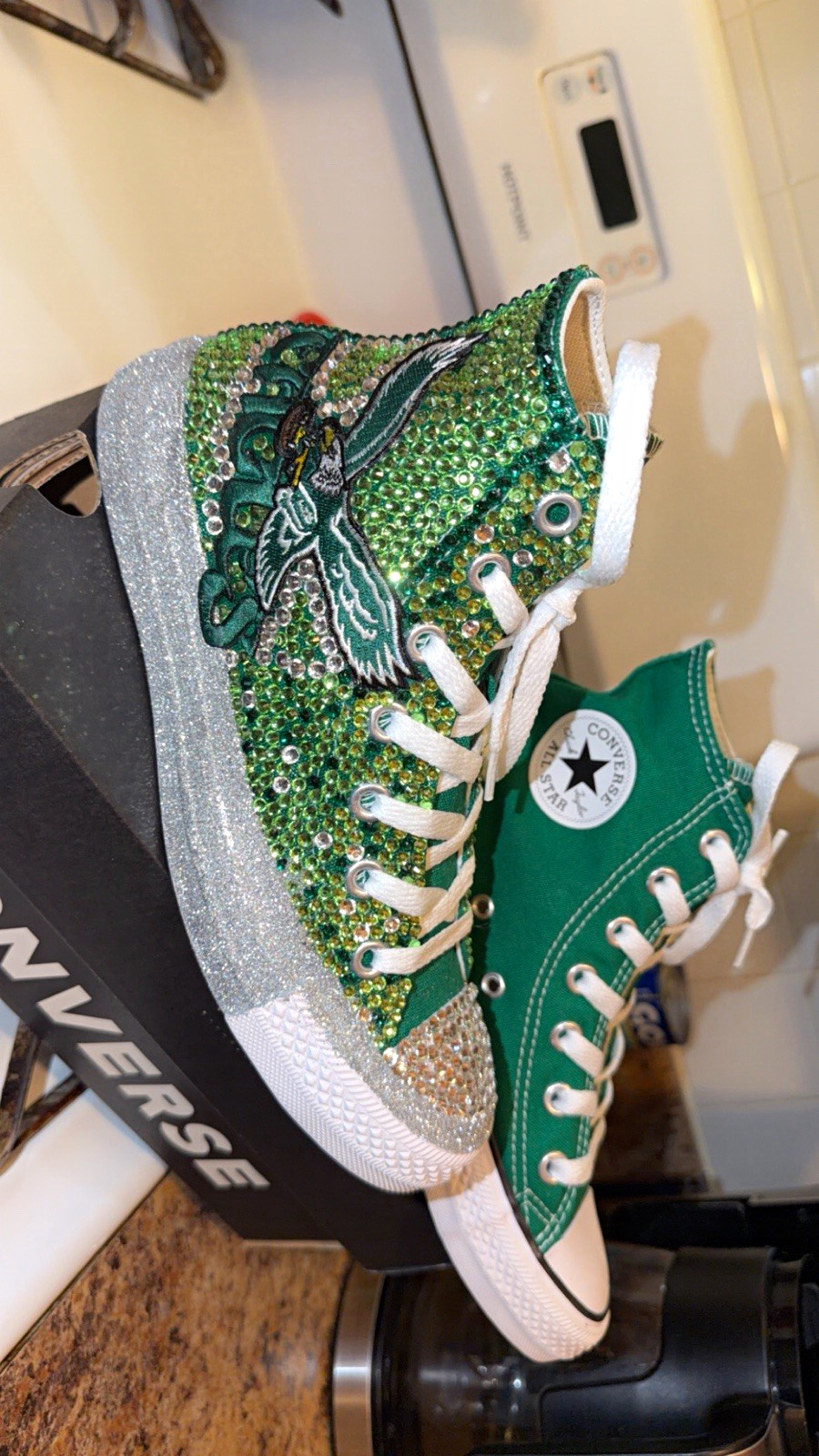 Converse Chuck Taylor All Star High Top Canvas Green Custom Rhinestone Sneaker Converse Chuck Taylor All Star High Top Canvas Green Custom Rhinestone Sneaker