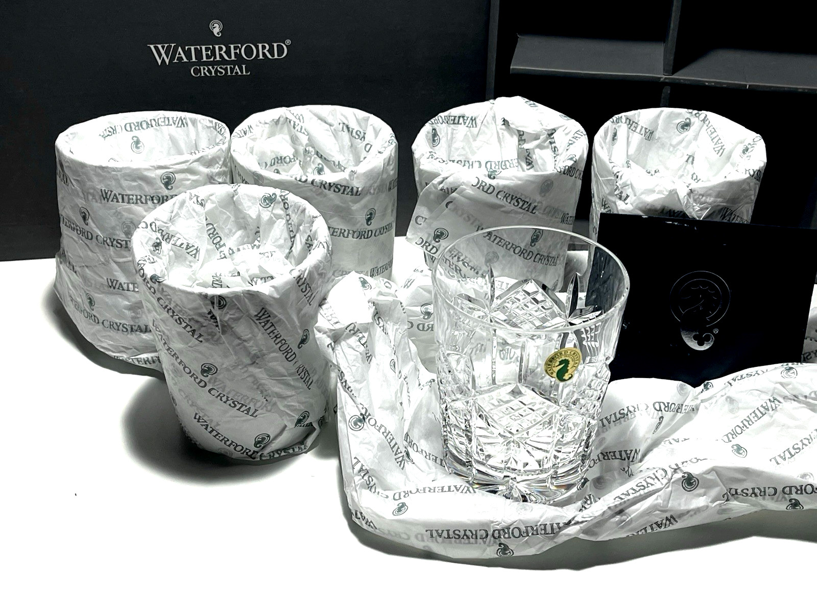 6 NEW WATERFORD CRYSTAL GRAINNE DOUBLE OLD FASHIONED 12 oz. TUMBLER GLASSES