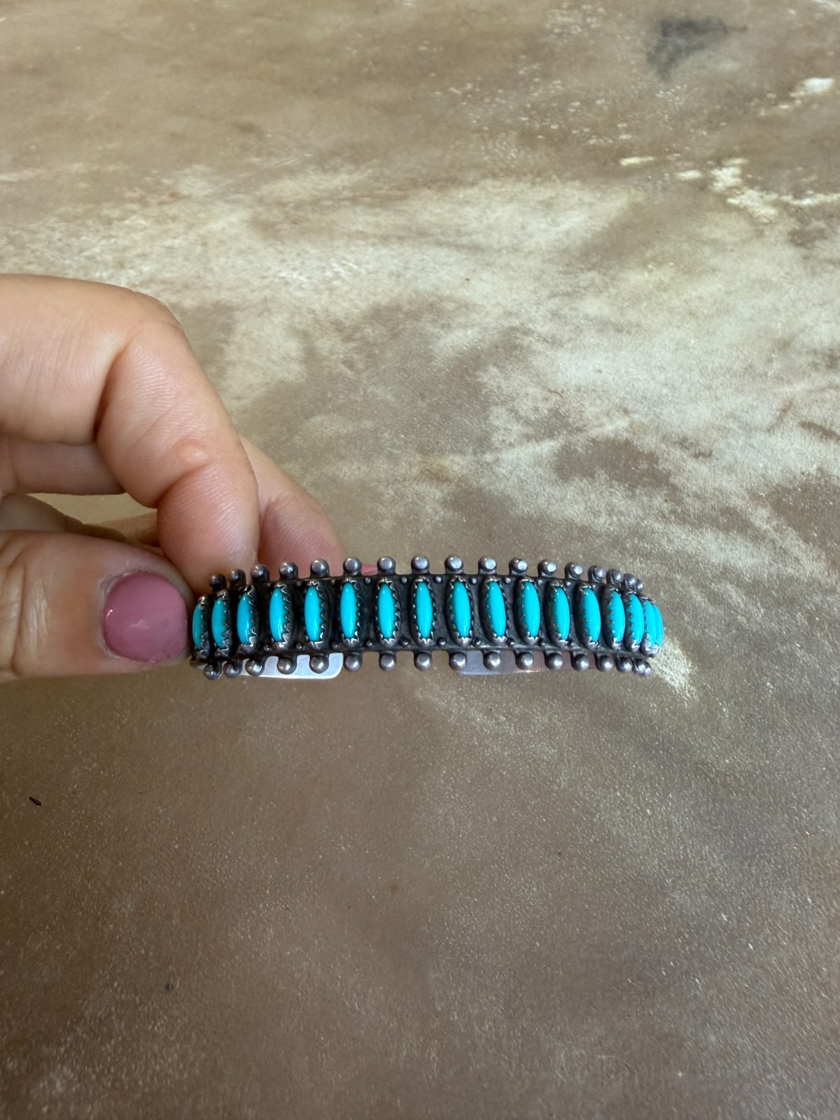 Vintage Navajo Sterling Silver Turquoise Cuff Bracelet Handmade Native American