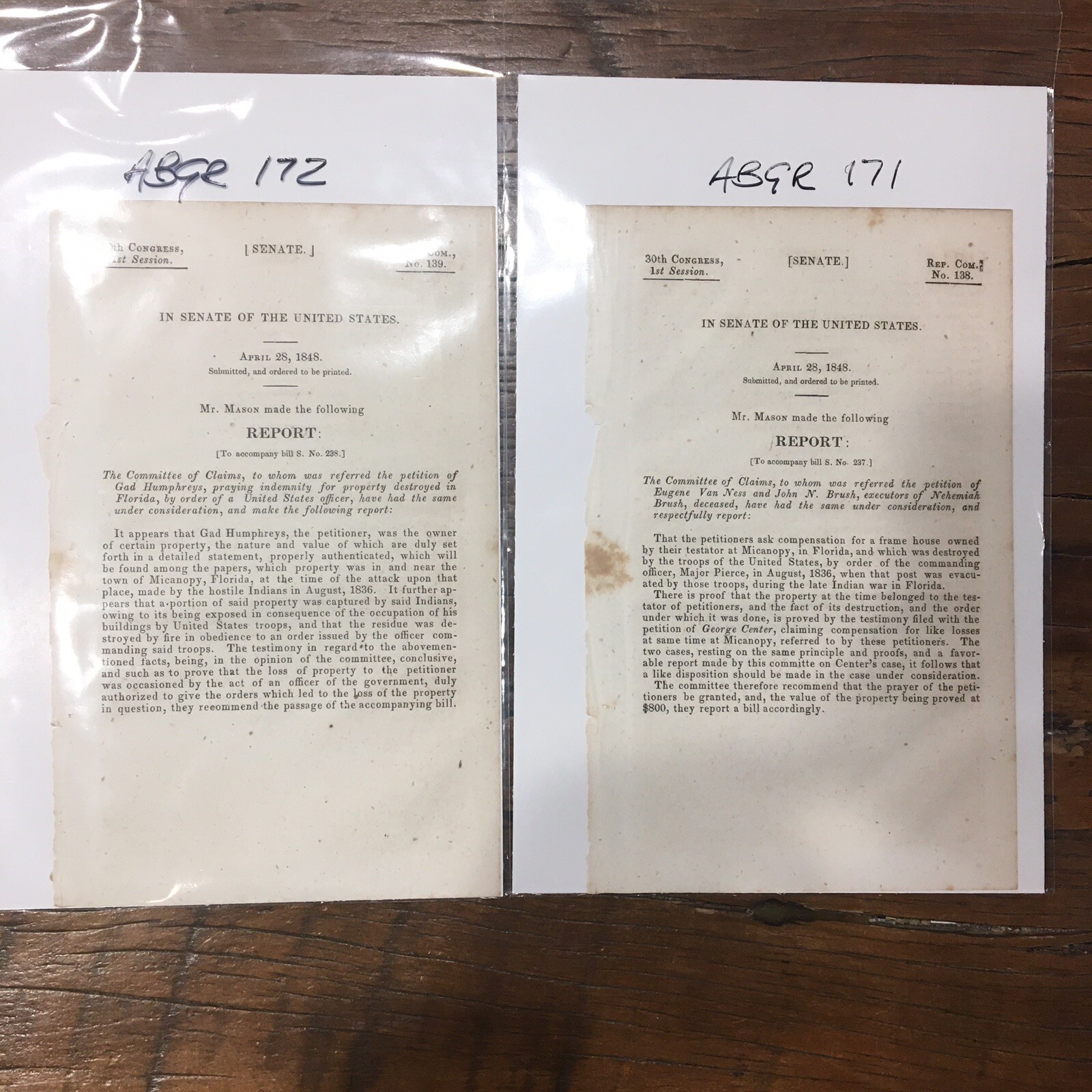 Vintage Antique Florida 30th 1848 Session Senate Congress Native American Pair Vintage Antique Florida 30th 1848 Session Senate Congress Native American Pair