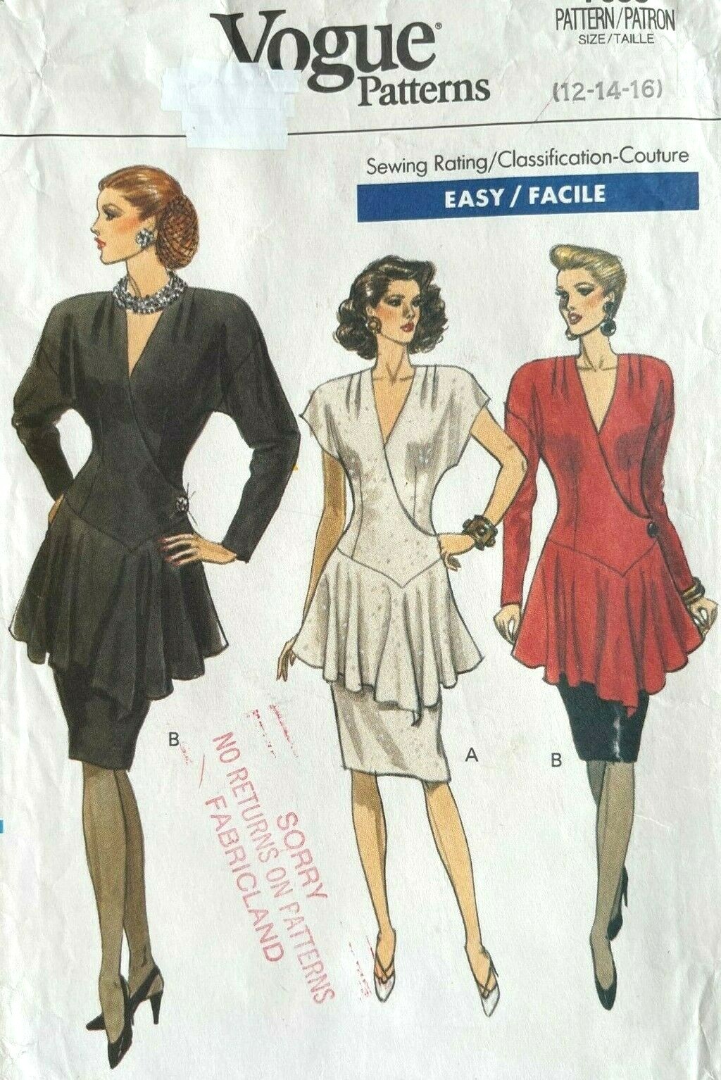 1980\'s VOGUE Misses\' Top & Skirt Pattern 7658 Size 12-16 UNCUT 1980\'s VOGUE Misses\' Top & Skirt Pattern 7658 Size 12-16 UNCUT