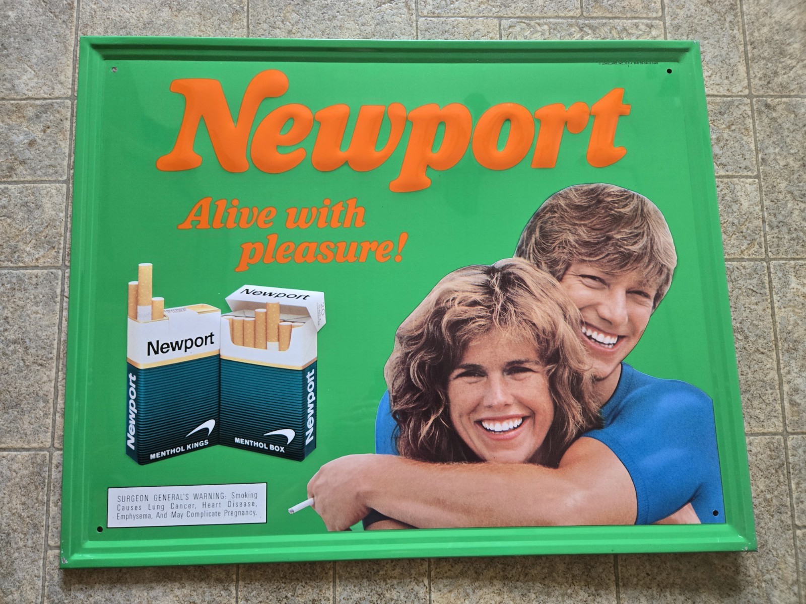 Vtg 1987 Metal Embossed Newport Menthol Kings Cigarette Sign Garage Americana Vtg 1987 Metal Embossed Newport Menthol Kings Cigarette Sign Garage Americana