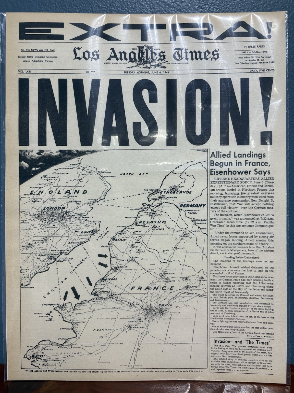 VINTAGE NEWSPAPER HEADLINE~ INVASION D-DAY JUNE 6th 1944 ALLIED FORCES LAND WW2 VINTAGE NEWSPAPER HEADLINE~ INVASION D-DAY JUNE 6th 1944 ALLIED FORCES LAND WW2