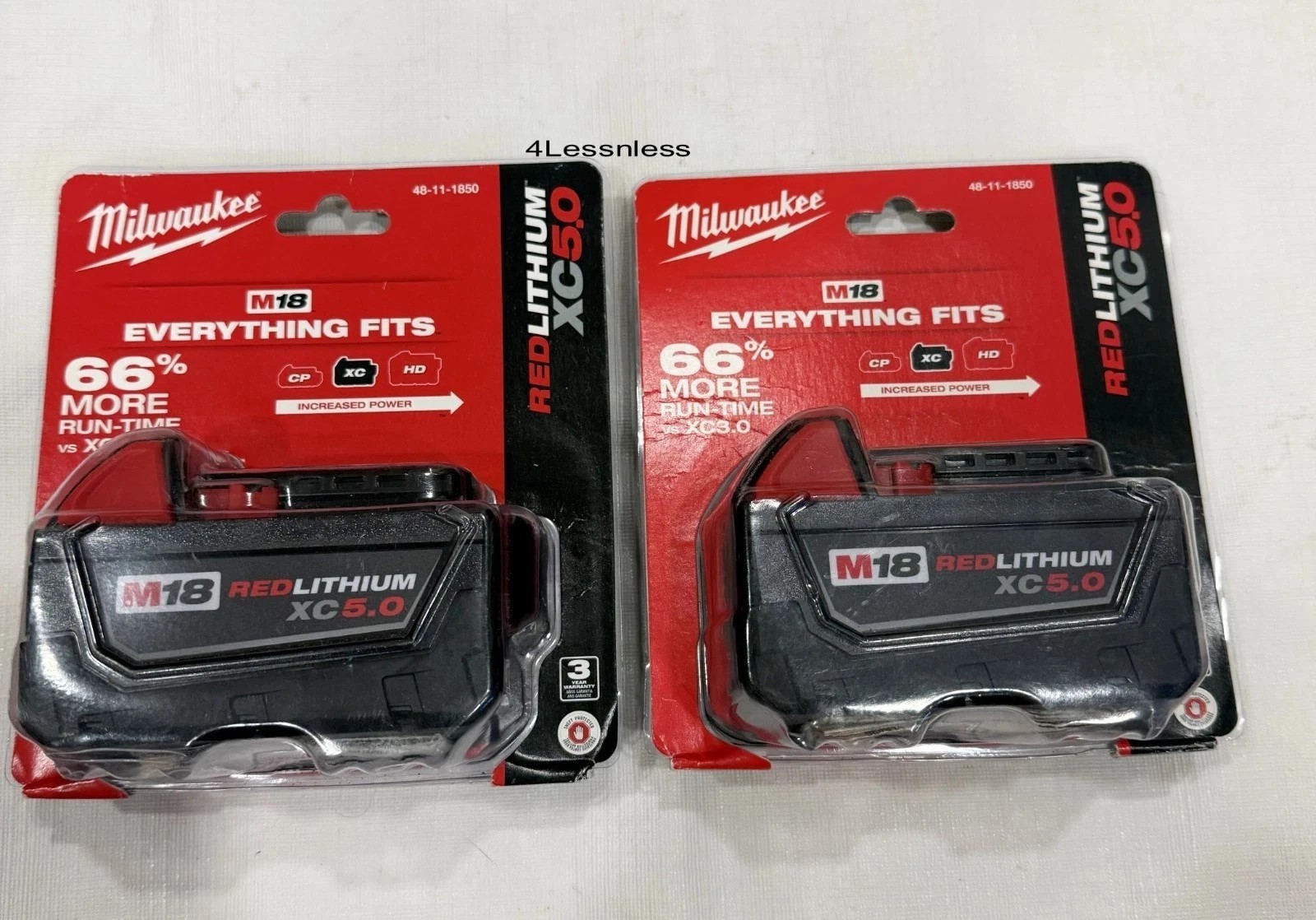 2 PCS Milwaukee 48-11-1850 M18 XC 5.0 AH 18 Volt Capacity Battery New In Pack 2 PCS Milwaukee 48-11-1850 M18 XC 5.0 AH 18 Volt Capacity Battery New In Pack