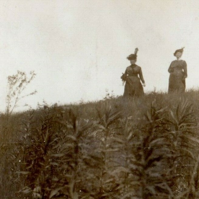 Victorian Women on Hill Vintage RPPC B&W White Border Postcard Victorian Women on Hill Vintage RPPC B&W White Border Postcard
