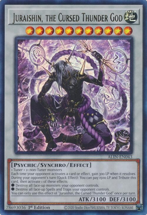 YUGIOH 1x Juraishin, the Cursed Thunder God Ultra Rare ALIN-EN043 NM YUGIOH 1x Juraishin, the Cursed Thunder God Ultra Rare ALIN-EN043 NM