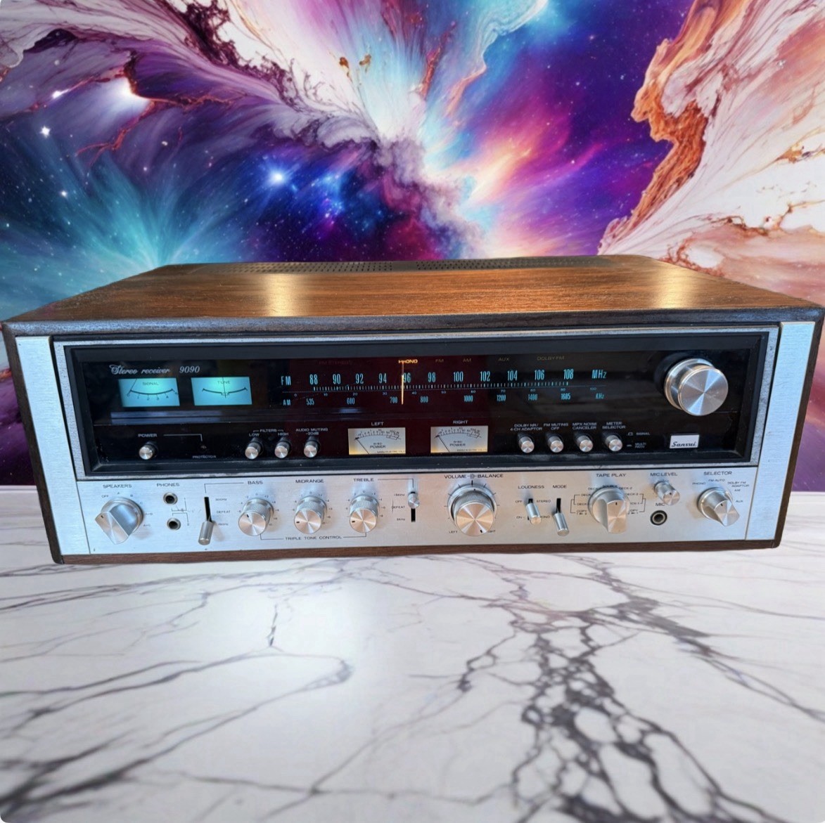 Sansui 9090 Vintage Stereo Receiver w/ Wood Case POWERS ON READ DESC