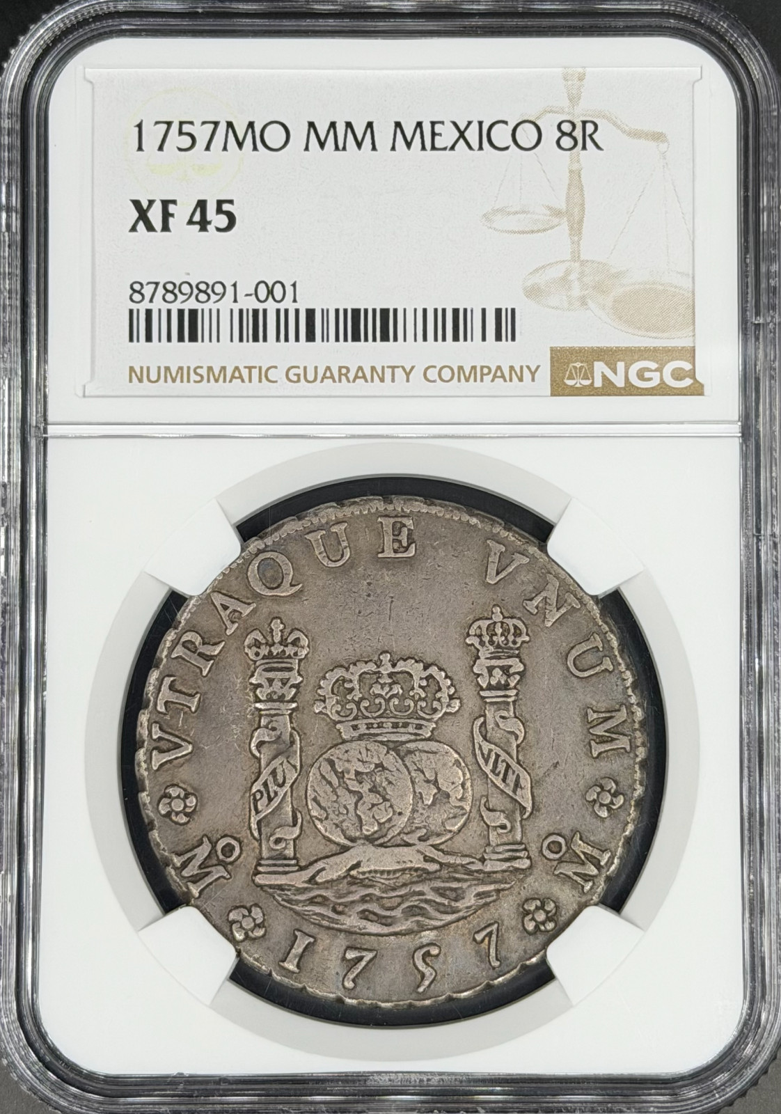1757 Mo-MM 8 Reales Pillar Dollar Spanish Colonial Mexico NGC XF-45 1757 Mo-MM 8 Reales Pillar Dollar Spanish Colonial Mexico NGC XF-45
