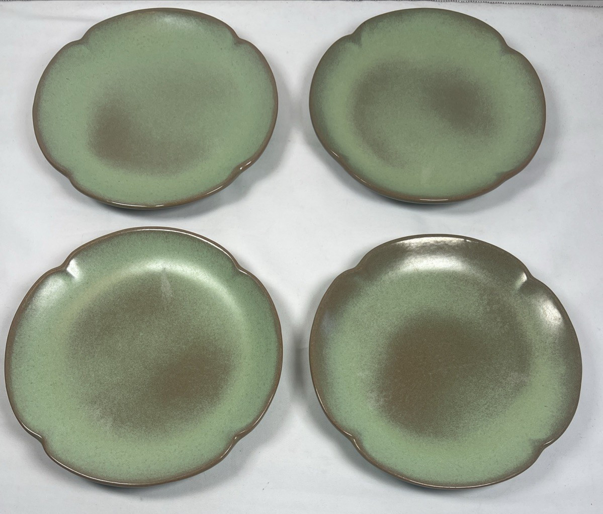 4-Frankoma Pottery 5G Plainsman Prairie Green Scalloped Salad/Dessert Plates 7