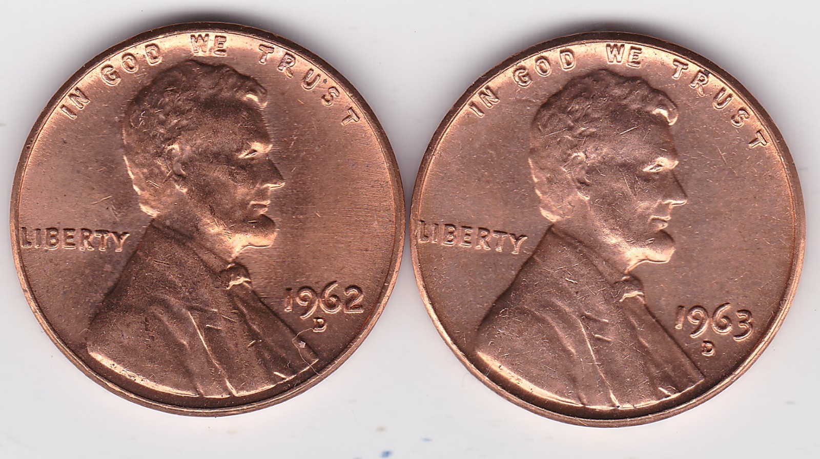1962 D - 1963 D Lincoln Memorial Cents with Luster Nice 1962 D - 1963 D Lincoln Memorial Cents with Luster Nice