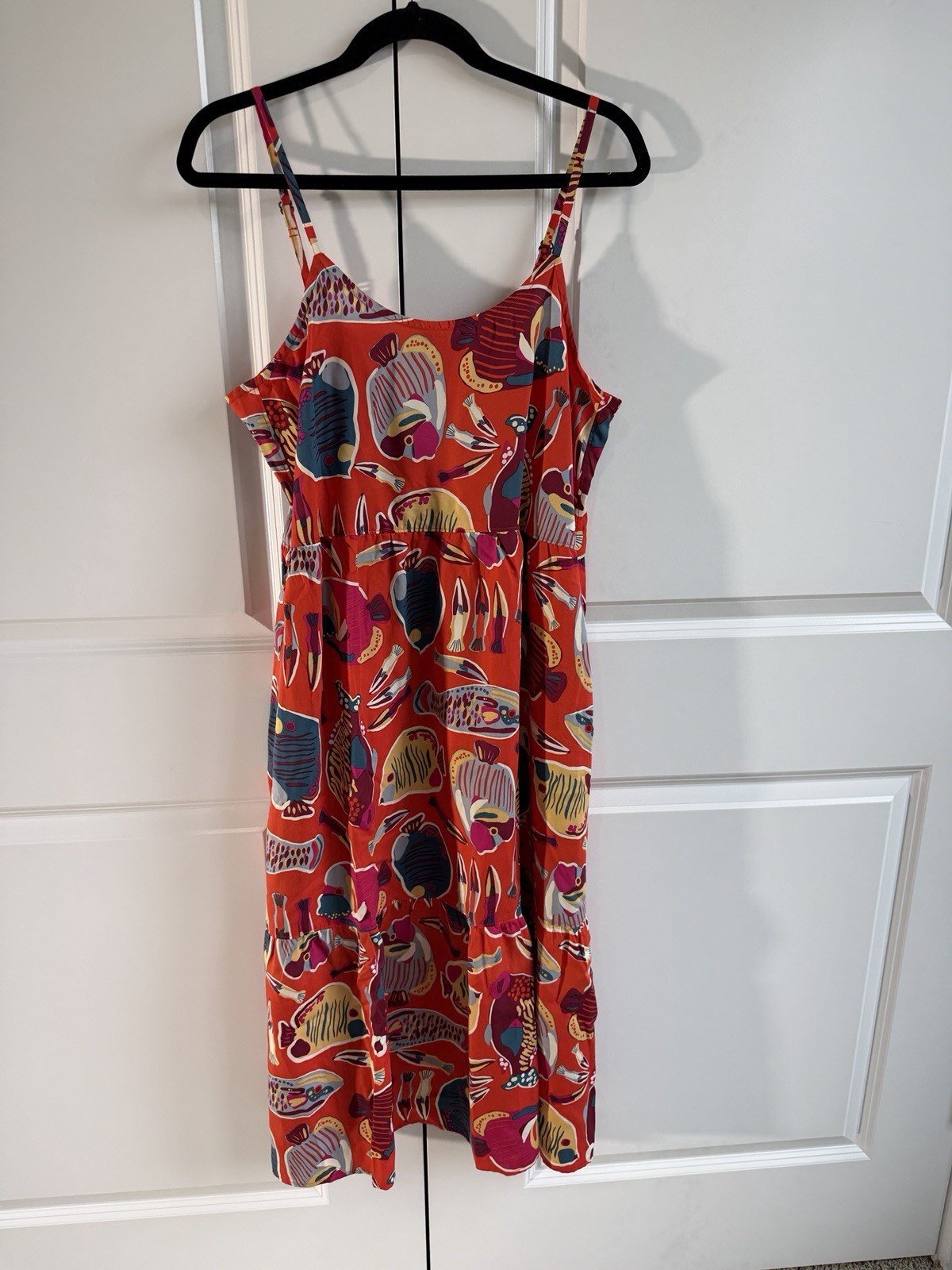 Patagonia Tidal Threads Dress Women’s Medium Orange Tropical Midi Sundress #478 Patagonia Tidal Threads Dress Women’s Medium Orange Tropical Midi Sundress #478