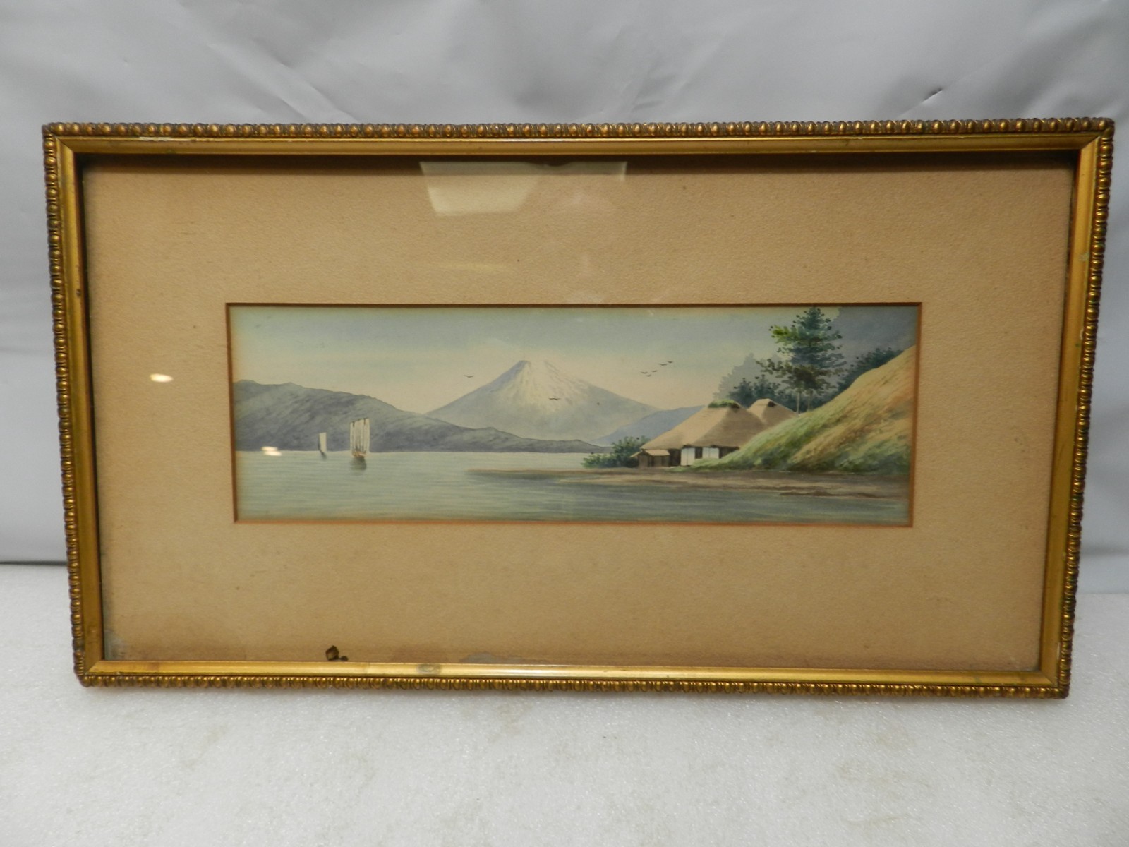 VTG Japanese Watercolor Landscape Mount Fuji Framed Satta or Y. Matsumoto?  L70S
