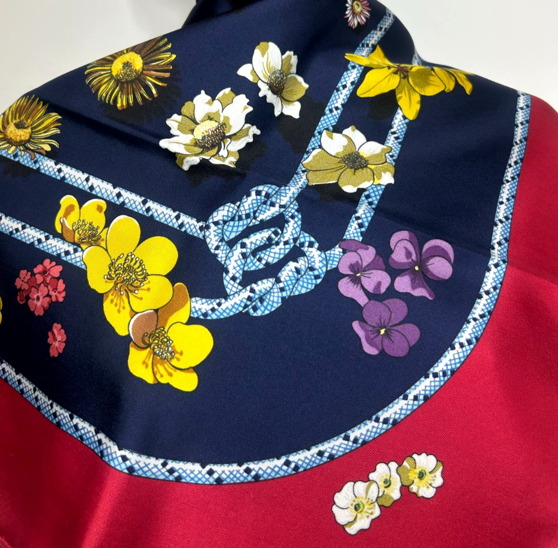Hermes Scarf 90cm \'Fleurs de Montagne\' New Unused Condition Latham 1982 Carre Hermes Scarf 90cm \'Fleurs de Montagne\' New Unused Condition Latham 1982 Carre