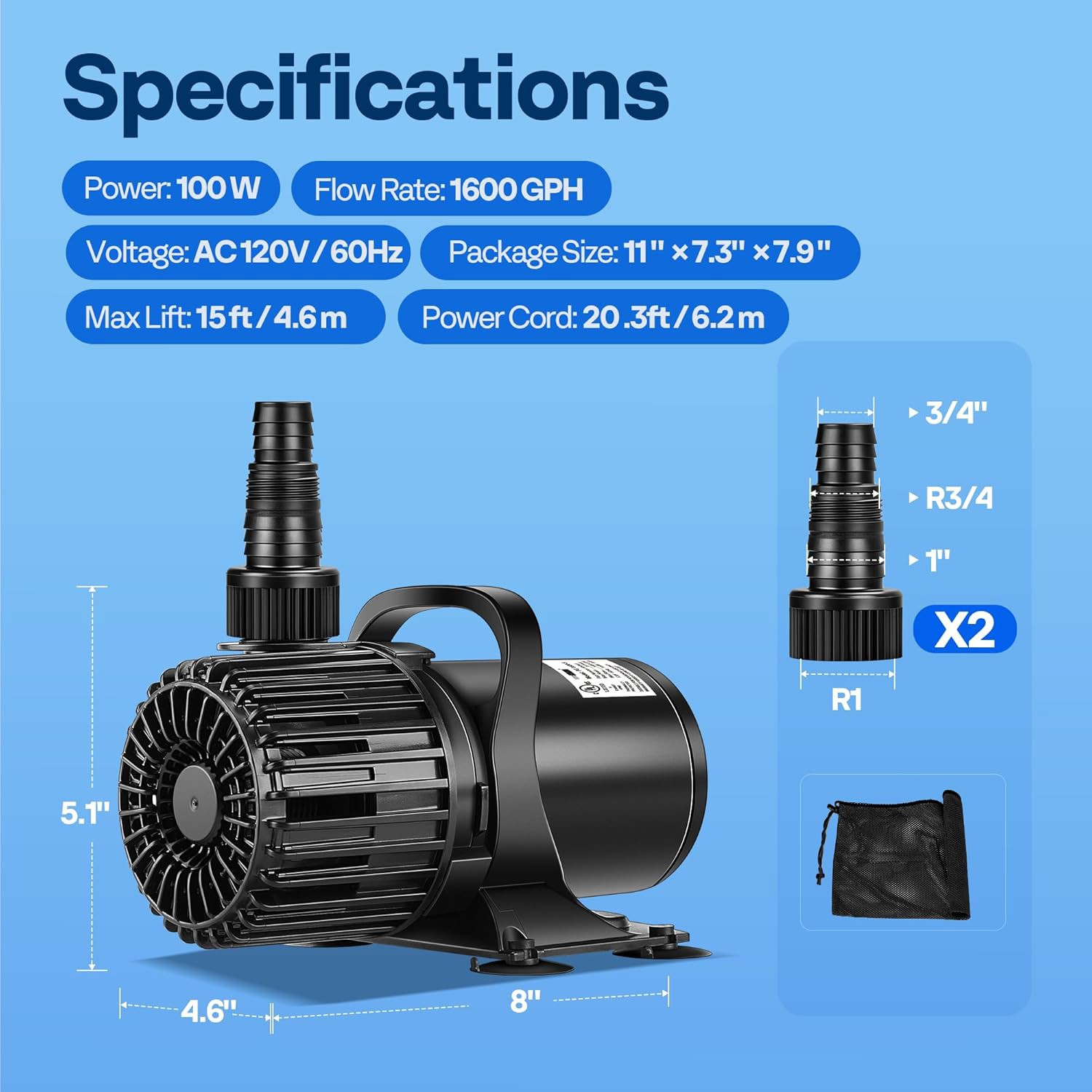 Submersible Water Pump 1100-9000GPH Electric for Koi Pond Fountain Aquarium 