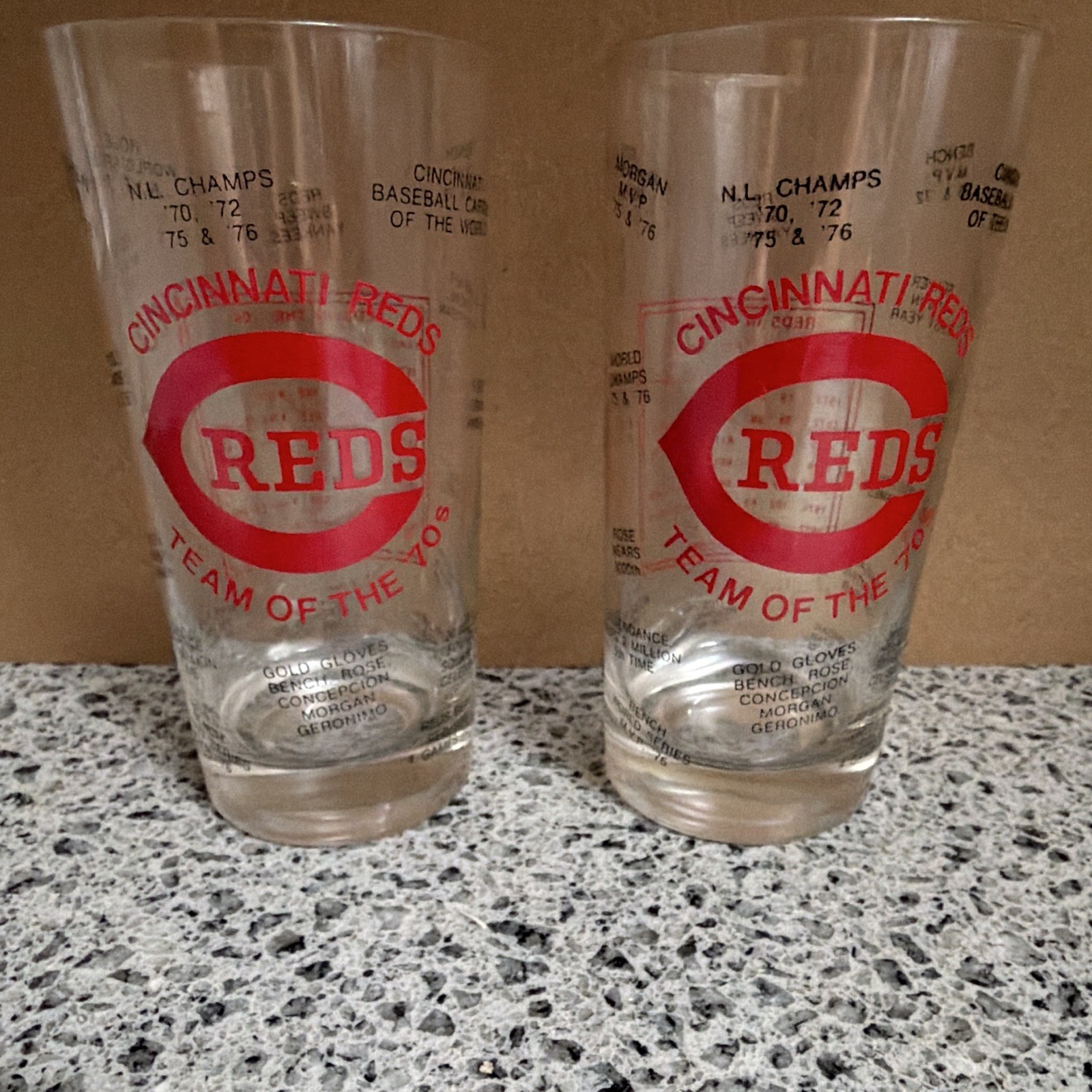 Cincinnati Reds Vintage 1970s Baseball Drinking Glasses Pete Rose World Series Cincinnati Reds Vintage 1970s Baseball Drinking Glasses Pete Rose World Series
