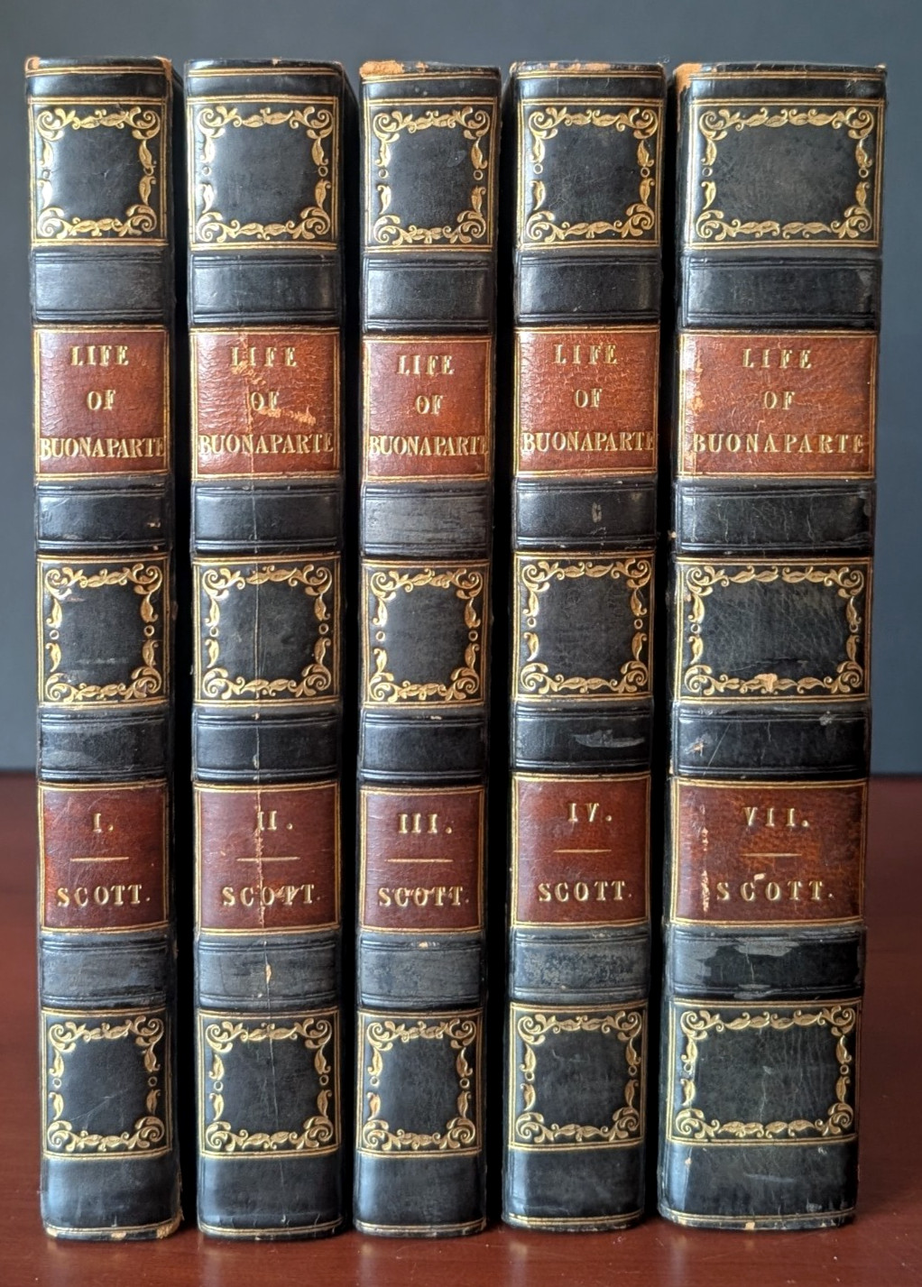 1827 Life of Napoleon Buonaparte Sir Walter Scott 5 Vol Fine Leather Binding