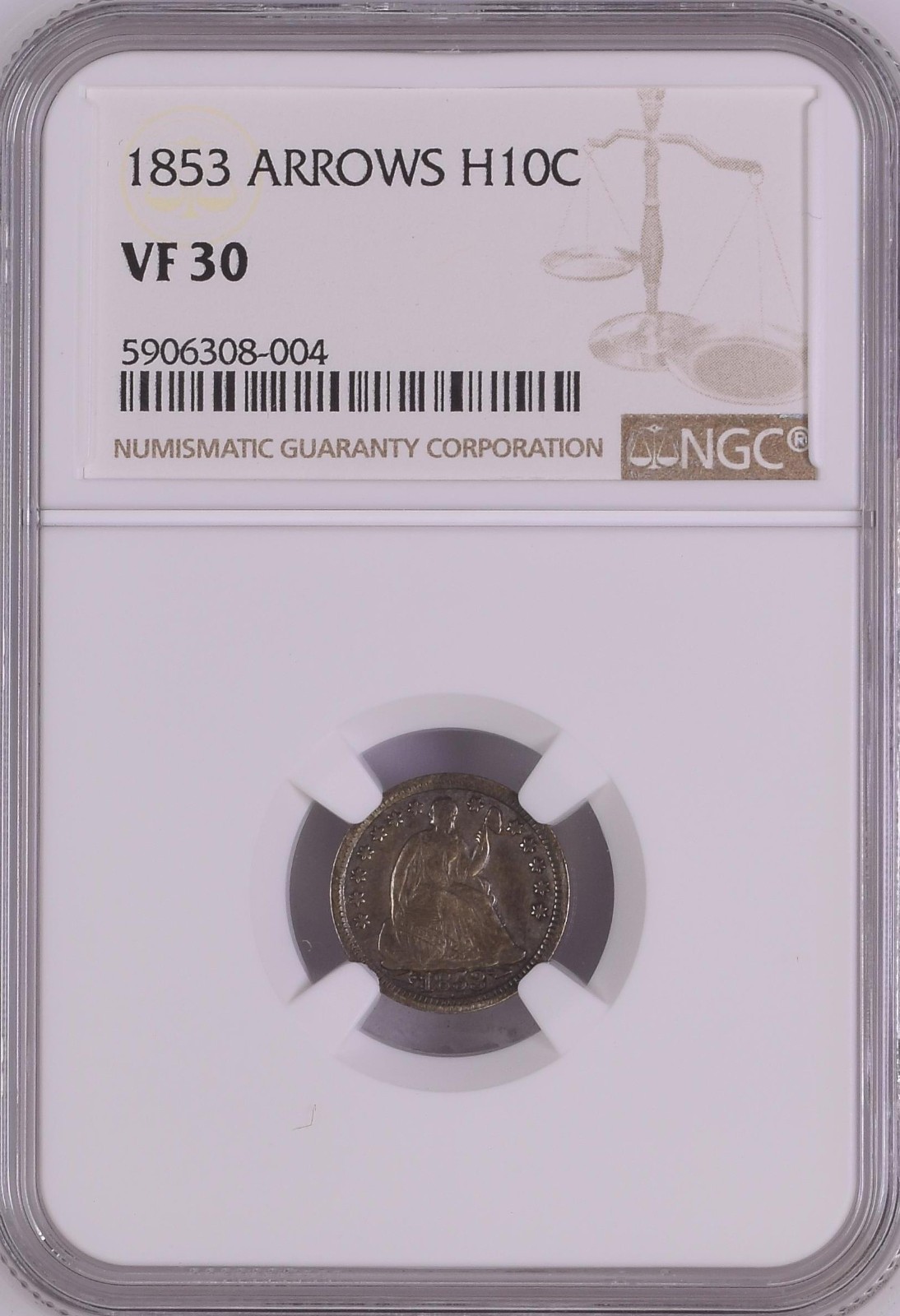 1853 Arrows Seated Liberty Half Dime NGC VF-30 1853 Arrows Seated Liberty Half Dime NGC VF-30