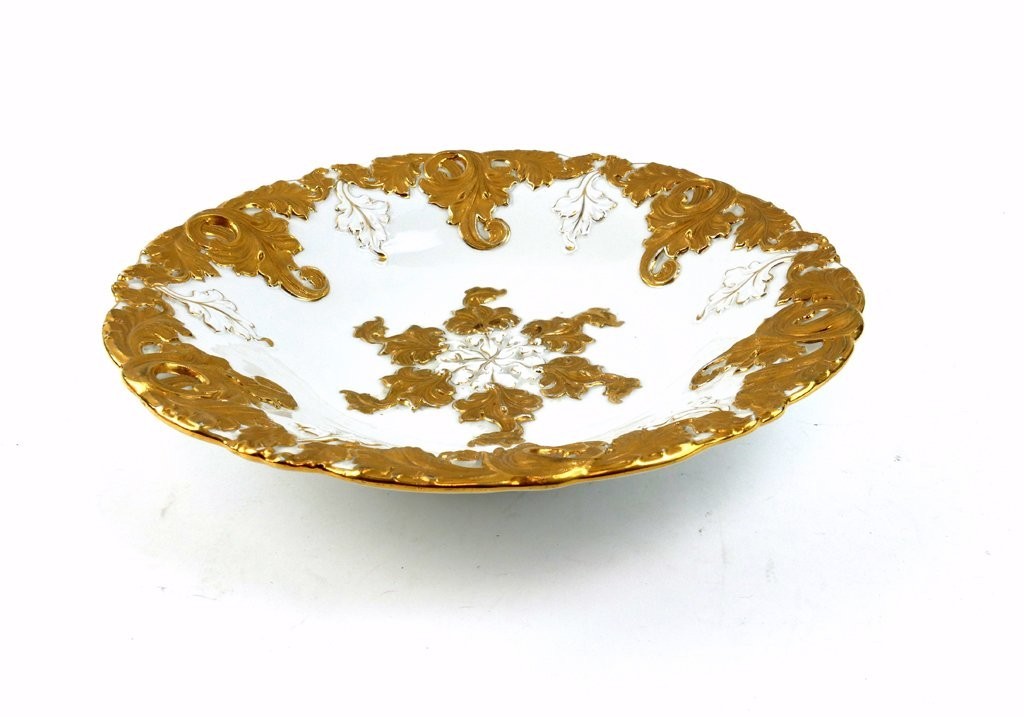 Vintage White with Gold Trim 11 Inch Diameter Signed and Numbered Meissen Bowl Vintage White with Gold Trim 11 Inch Diameter Signed and Numbered Meissen Bowl