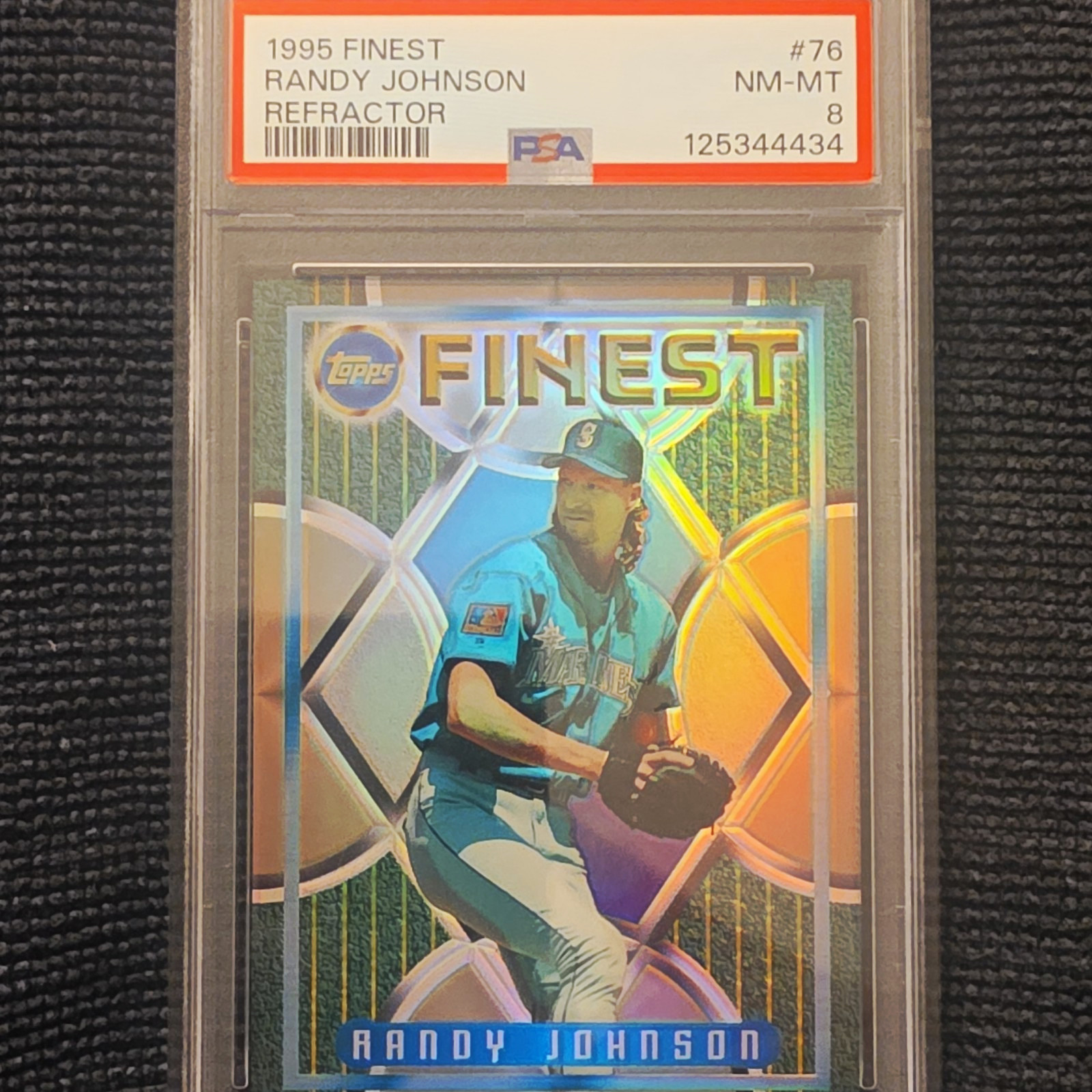 Topps 1995 Finest Randy Johnson #76 Refractor PSA 8 Seattle Mariners Topps 1995 Finest Randy Johnson #76 Refractor PSA 8 Seattle Mariners