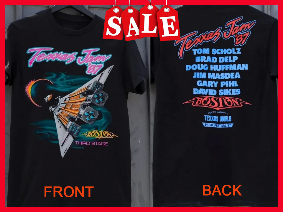 Boston Texxas Jam Tour \'87 T-Shirt, Boston Band Tour \'87 T Shirt 2SIDES197 Boston Texxas Jam Tour \'87 T-Shirt, Boston Band Tour \'87 T Shirt 2SIDES197