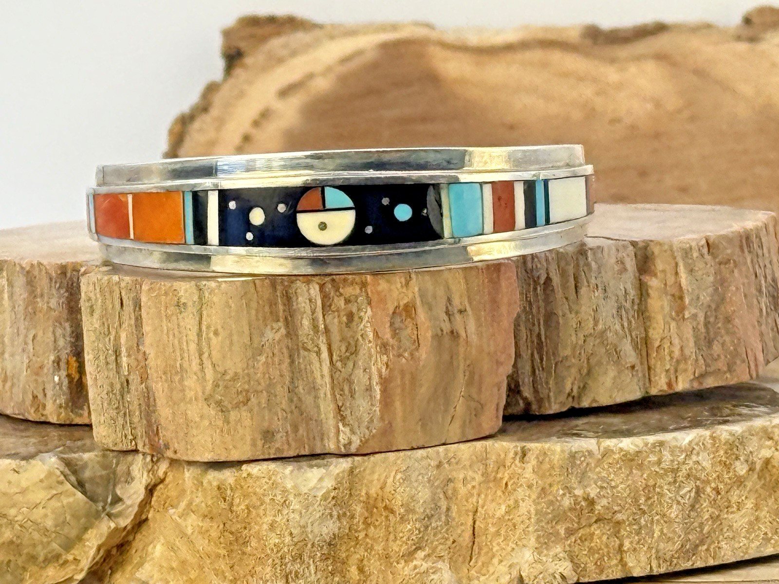 Harold Smith Navajo Handmade Sterling Silver Night Sky Inlay Bracelet--142.26 Harold Smith Navajo Handmade Sterling Silver Night Sky Inlay Bracelet--142.26