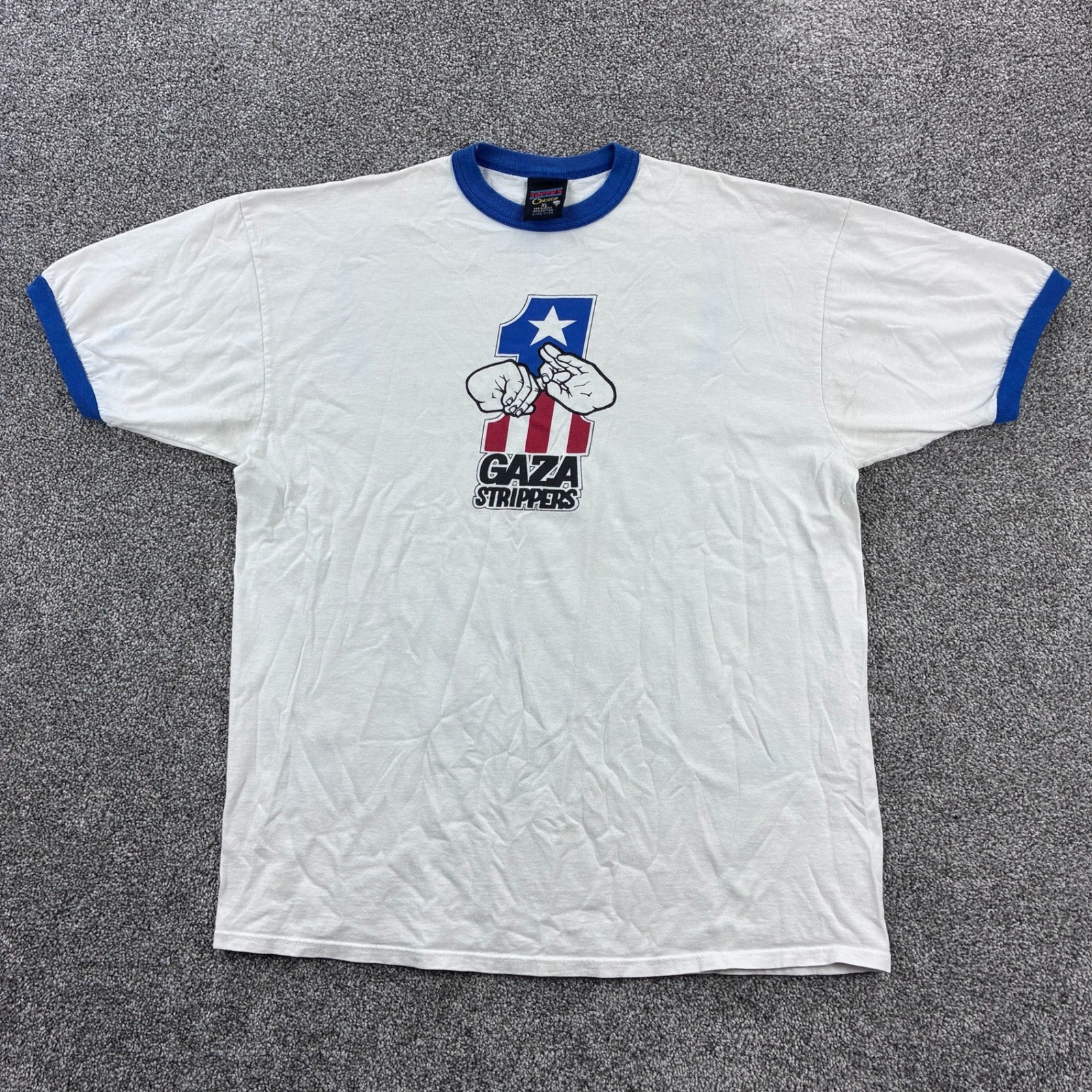 Vintage Gaza Strippers Shirt Mens XL White Blue Ringer Garage Punk Band Music Vintage Gaza Strippers Shirt Mens XL White Blue Ringer Garage Punk Band Music
