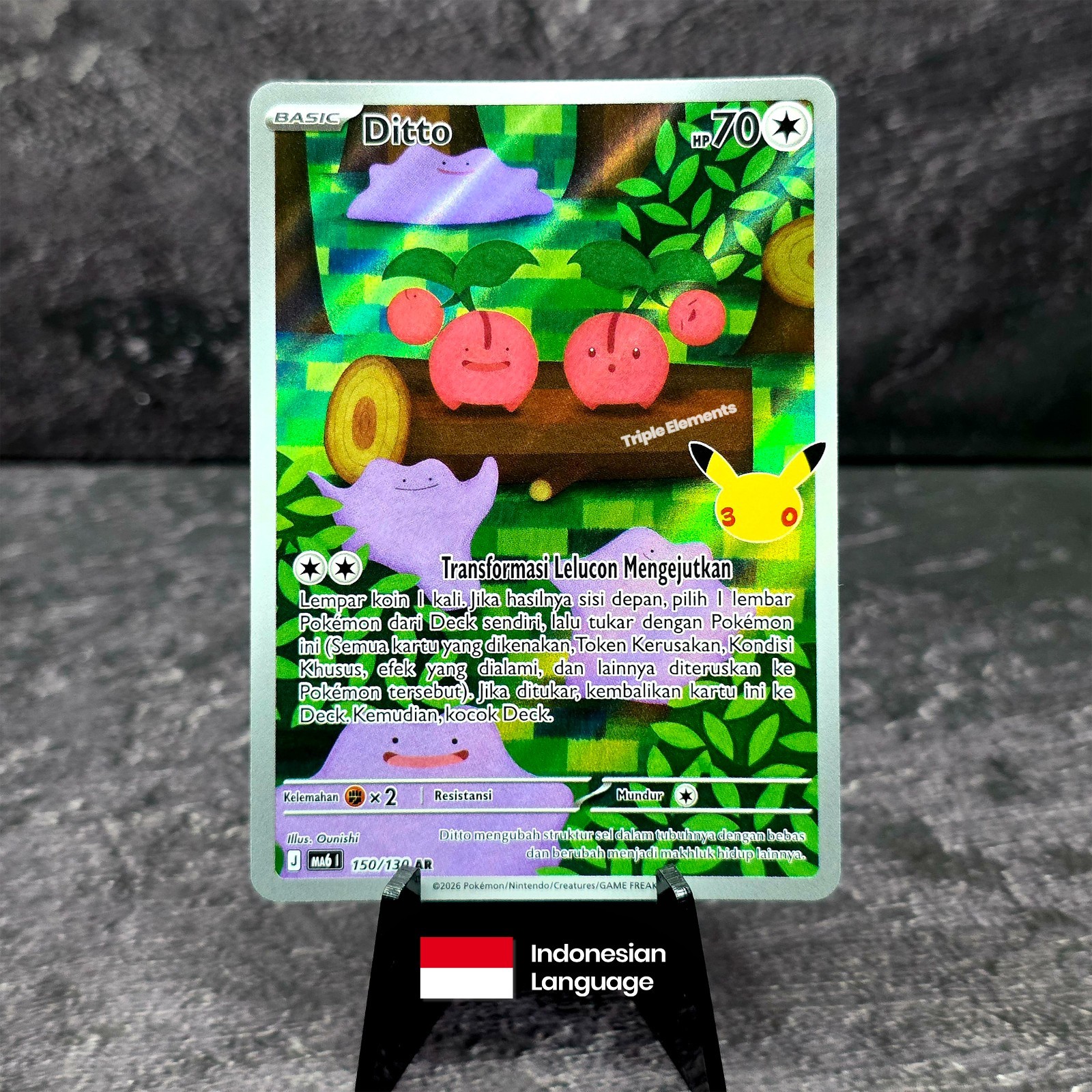 Ditto 30th Anniversary Pokemon Card AR 150/130 MA6 Celebration - Indonesia