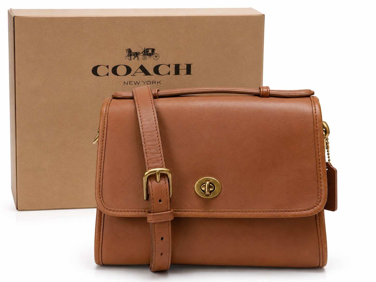 Coach 09870 British Tan Leather Court Bag Crossbody Shoulder Brass Hardware EXC Coach 09870 British Tan Leather Court Bag Crossbody Shoulder Brass Hardware EXC