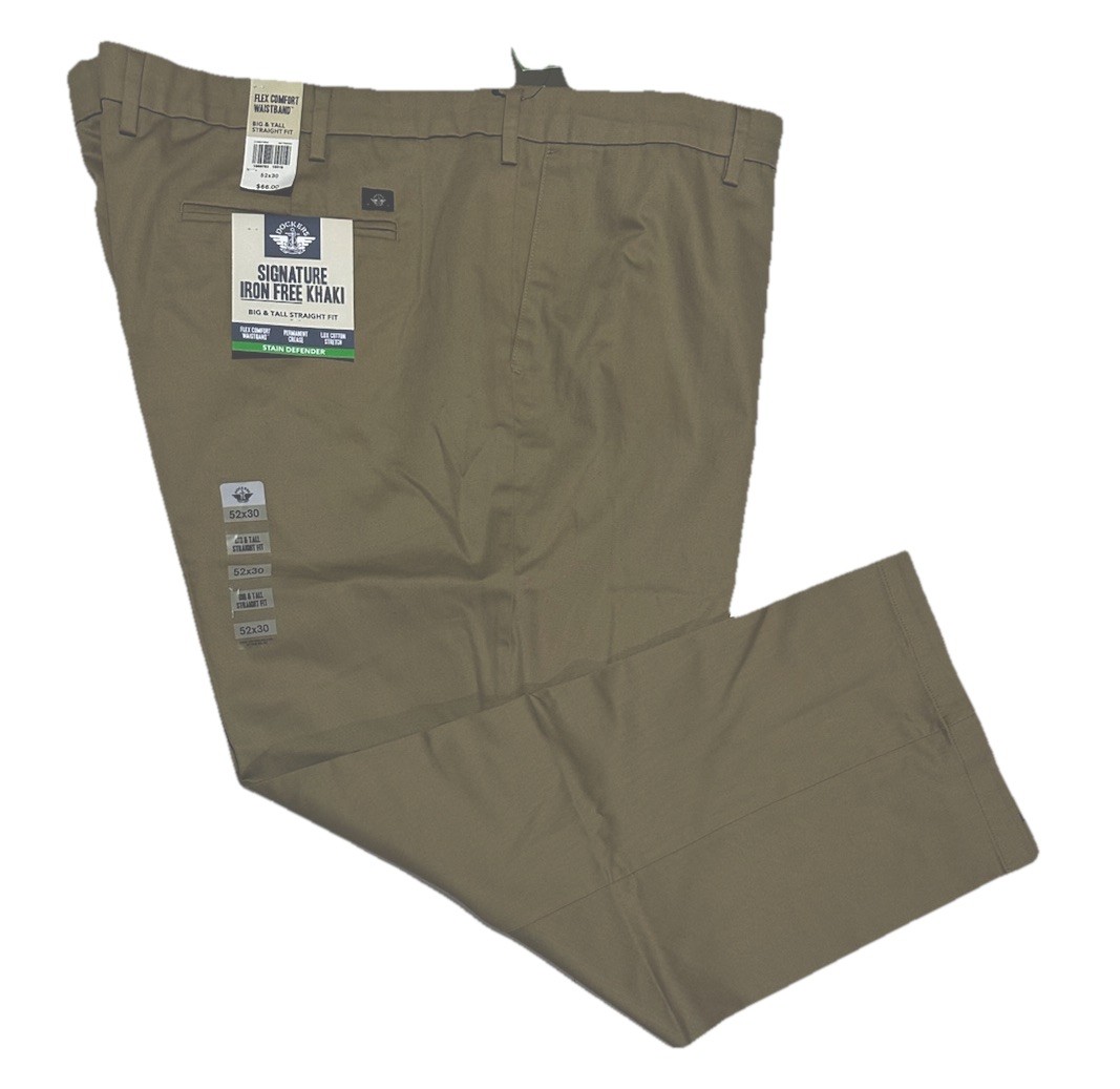 NWT-DOCKERS Men\'s Big & Tall Signature Iron Free Khaki Straight Fit Pants 52X30