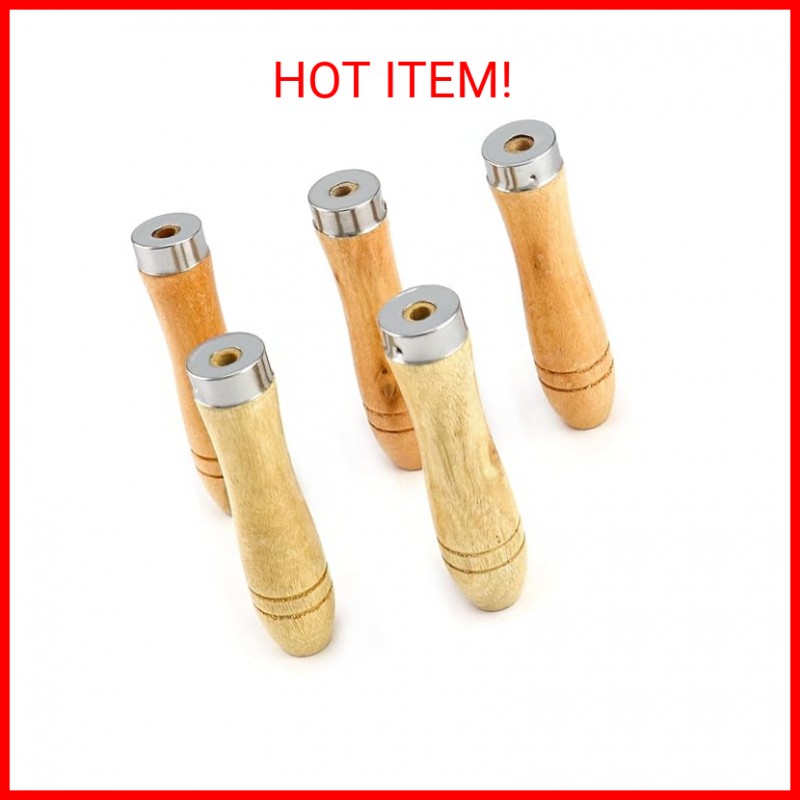 QWORK Wooden File Handle with Strong Metal Collars, 5 Pack Ergonomic Handles Eas