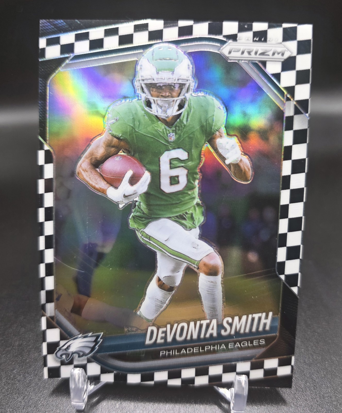 2025 Panini Prizm Devonta Smith Black and White Checker Board Silver #70 Eagles 2025 Panini Prizm Devonta Smith Black and White Checker Board Silver #70 Eagles
