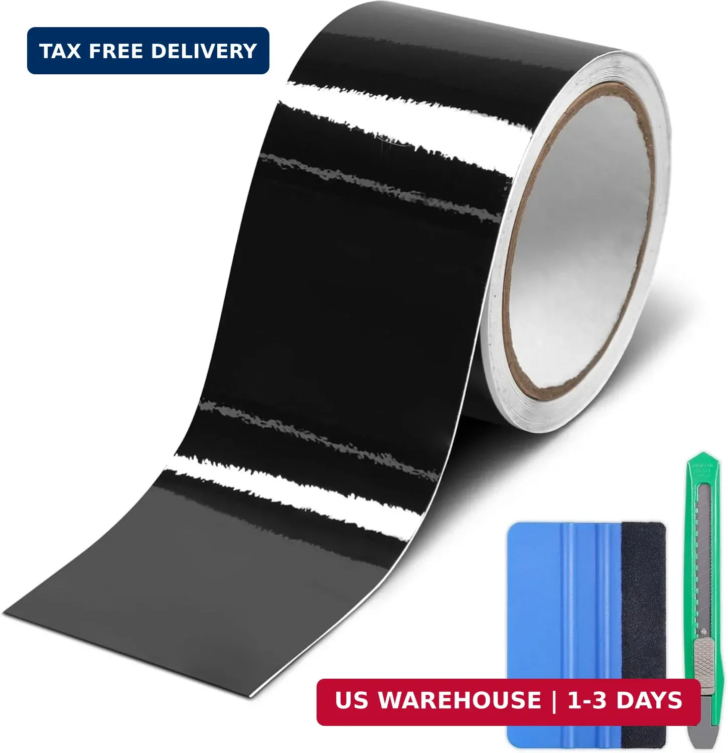 Gloss Black Vinyl Wrap for Chrome Delete, 3 Inch x 30ft Automotive Grade Self-Ad Gloss Black Vinyl Wrap for Chrome Delete, 3 Inch x 30ft Automotive Grade Self-Ad