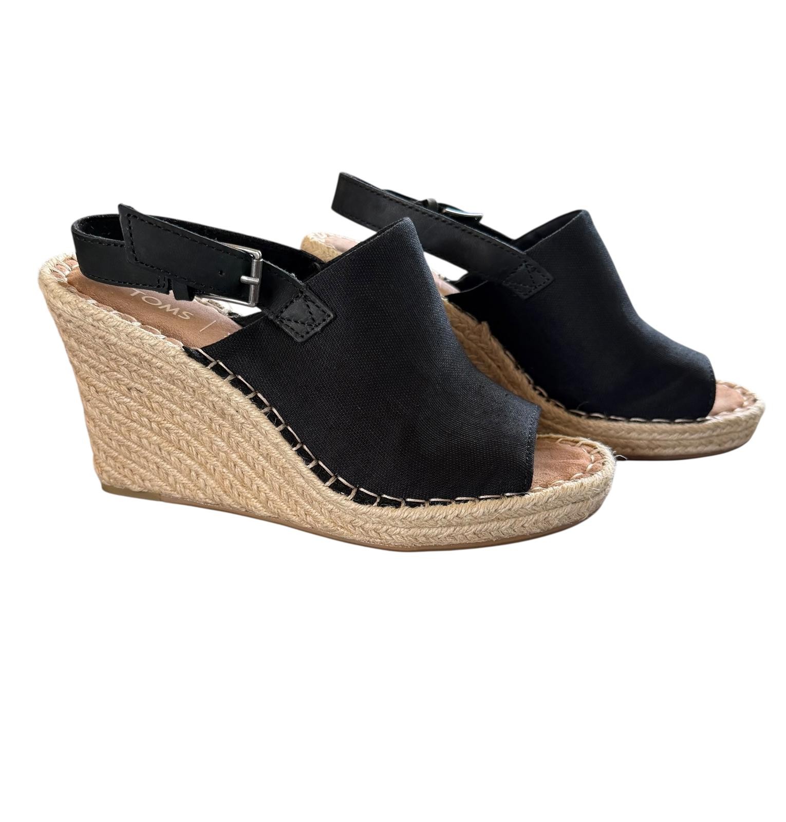 Tom\'s | Women\'s Black Open Toe Wedges | Size 8 | 1084 Tom\'s | Women\'s Black Open Toe Wedges | Size 8 | 1084