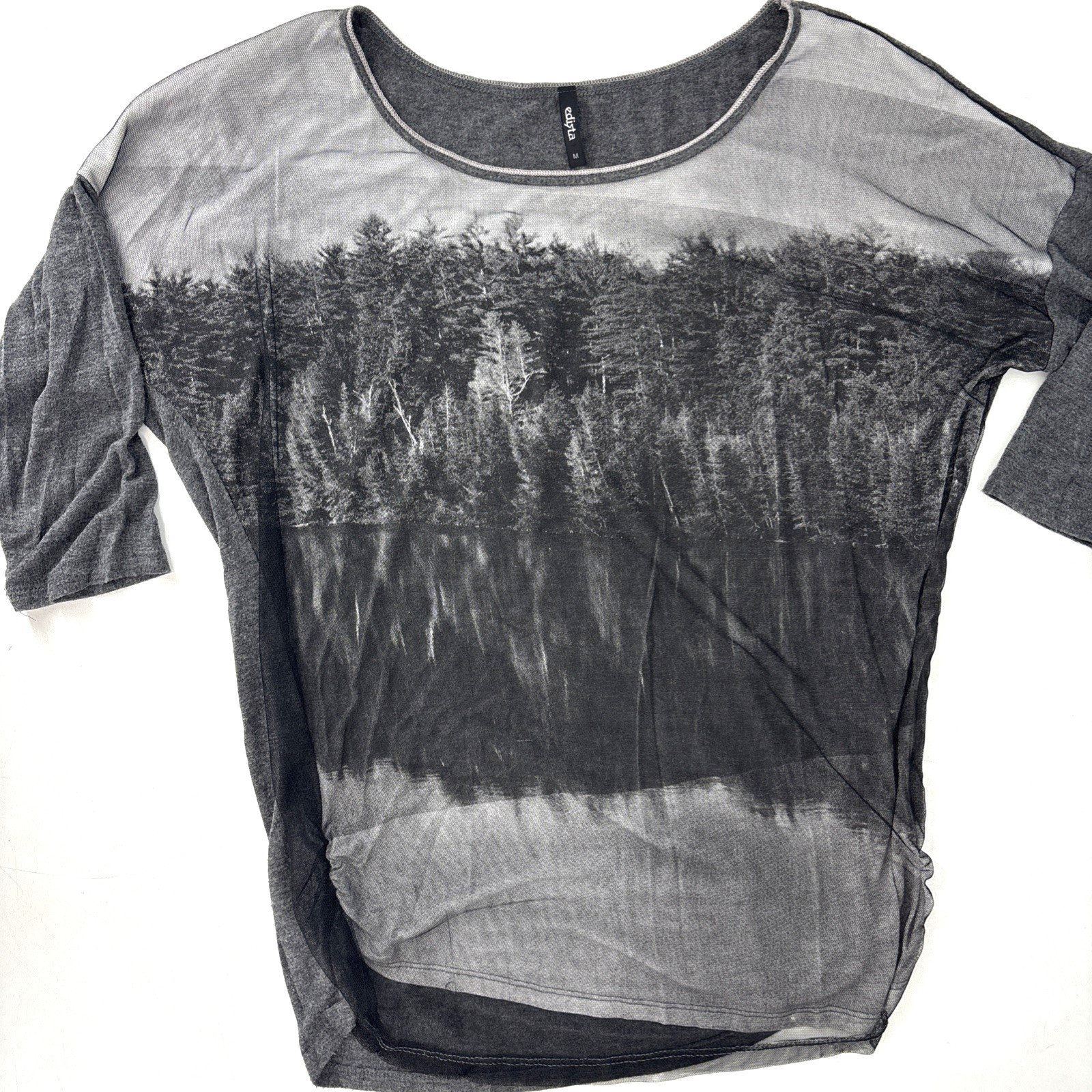 Vintage Y2K Edista M Sheer Mesh Graphic Shirt Whimsigoth Fairy Nature Artsy