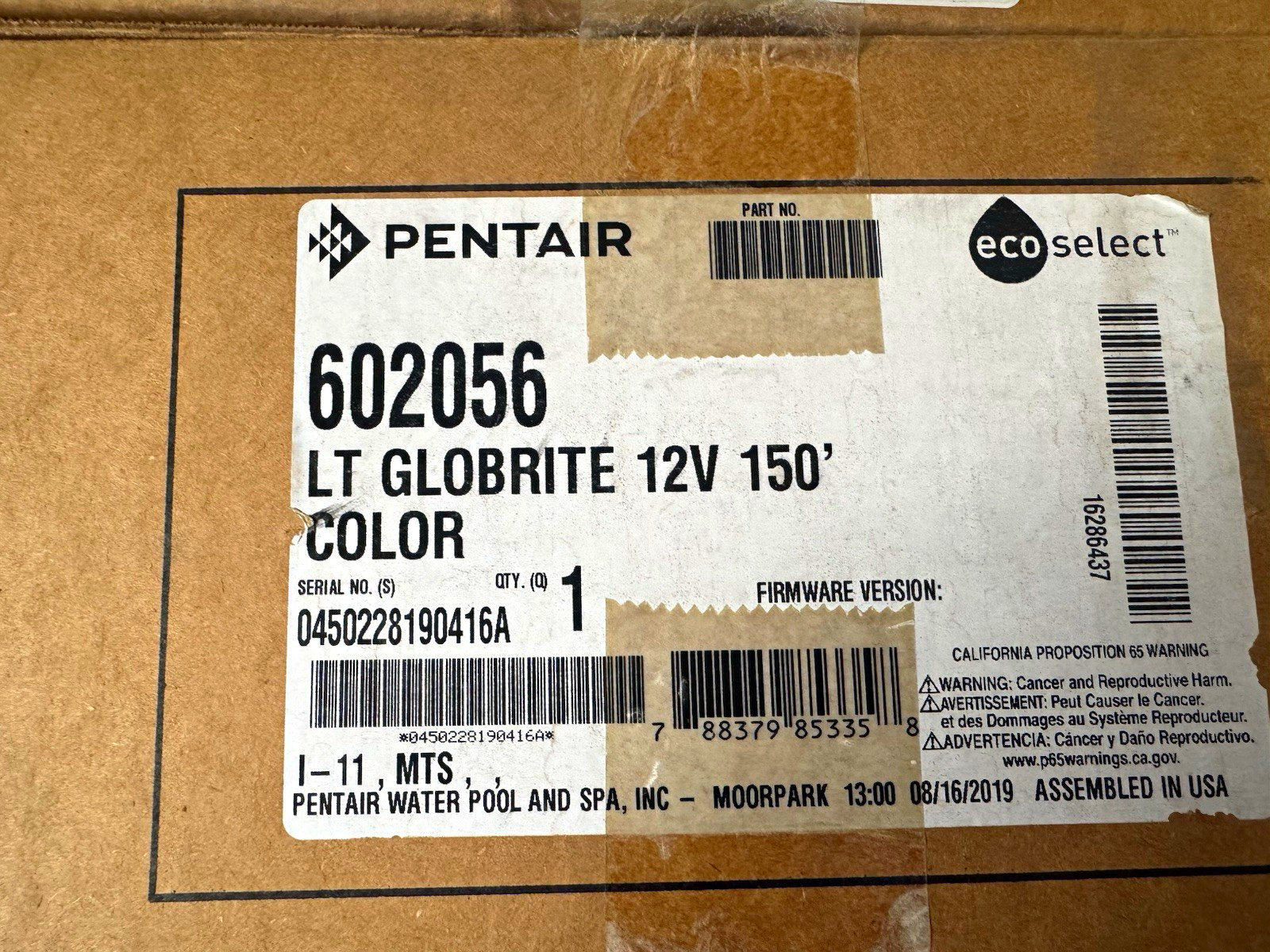 Pentair LT GloBrite 12V Color Underwater Pool/Spa Light 150' Cord 602056 Pentair LT GloBrite 12V Color Underwater Pool/Spa Light 150' Cord 602056