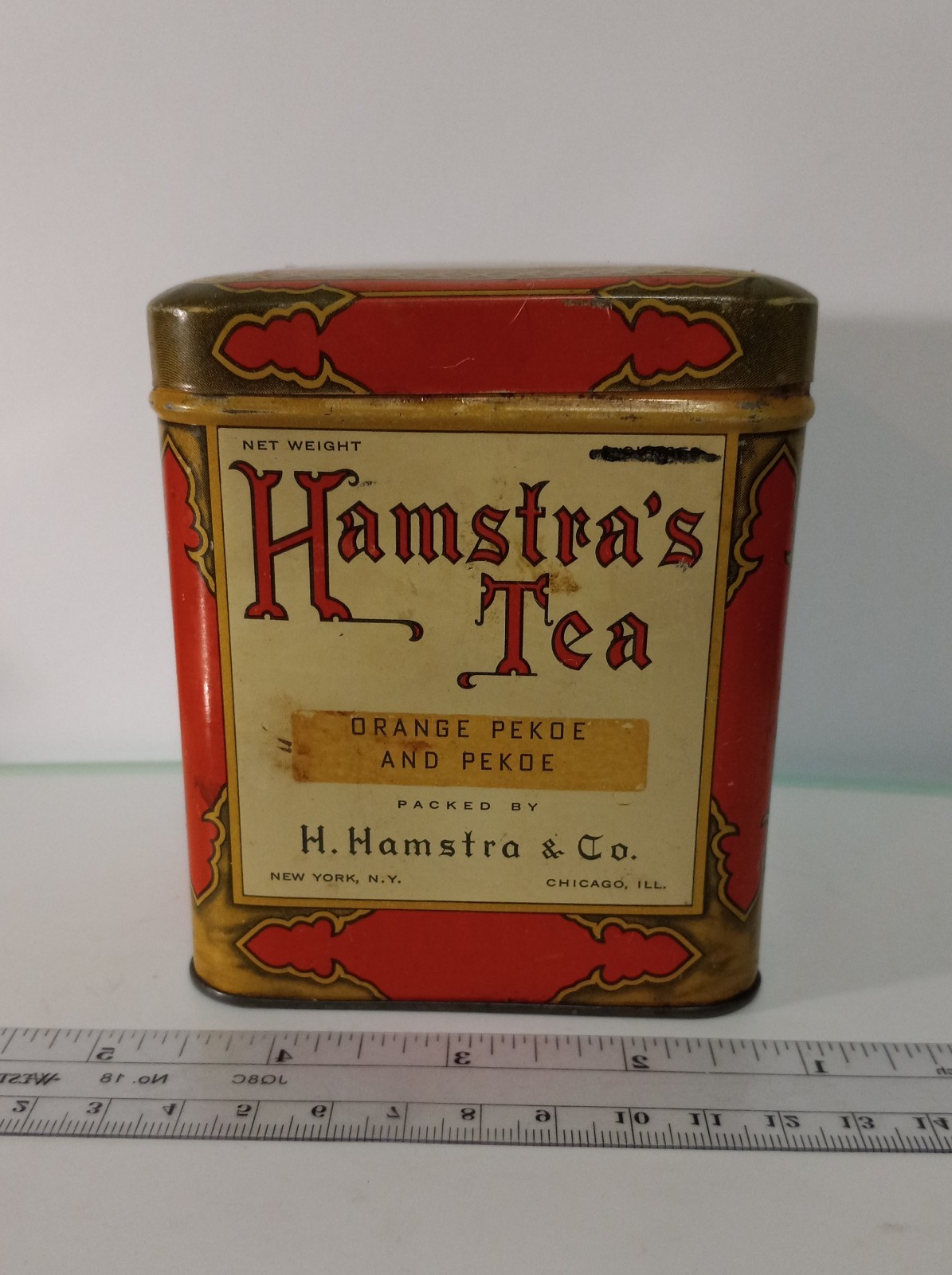 Antique Vintage Tin Litho Hamstra's Tea Advertising Canister Tin Antique Vintage Tin Litho Hamstra's Tea Advertising Canister Tin